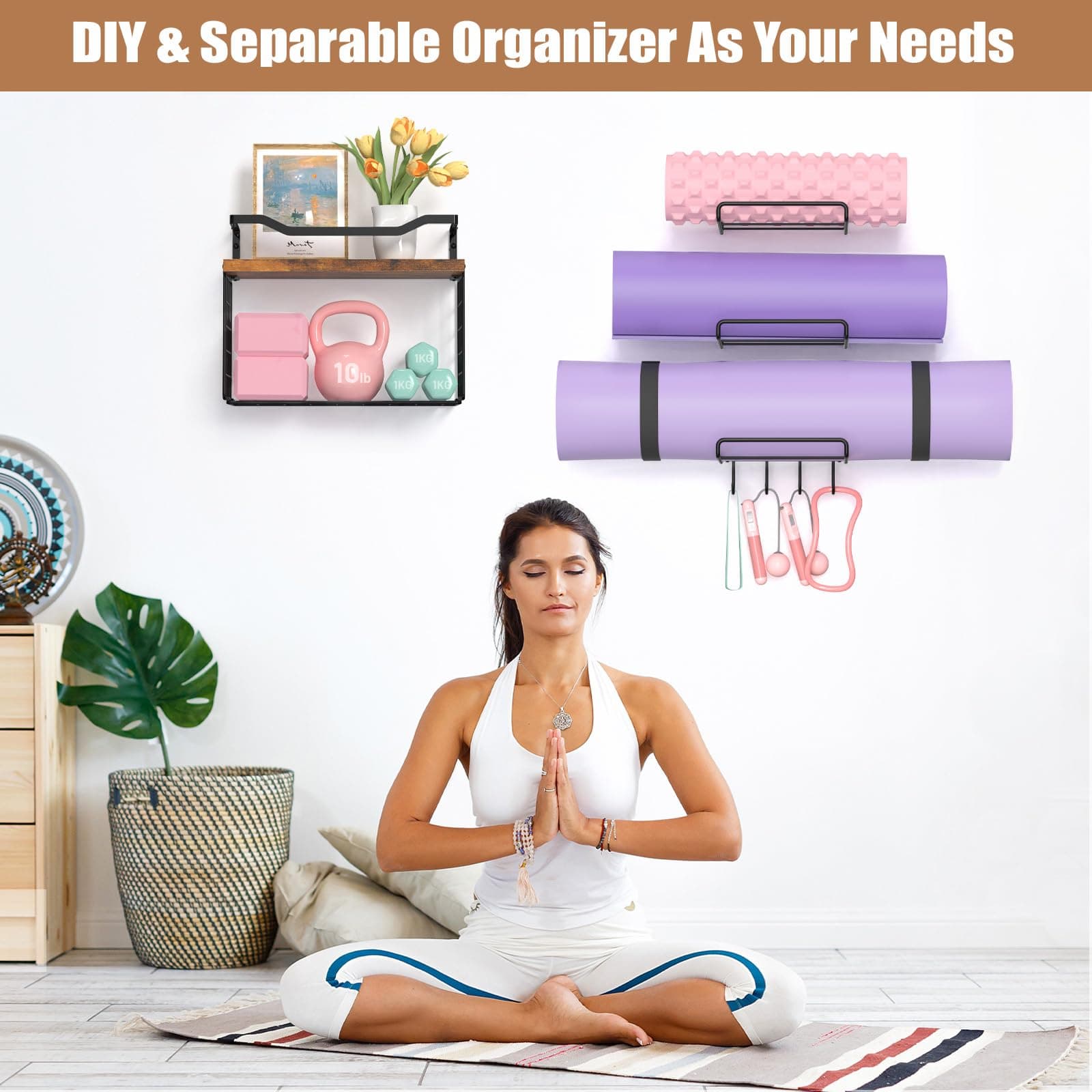 Yoga Mat Holder Wall Mount, Yoga Accessory Mats Storage Rack, Home Gym Accessori - Thumbnail 6