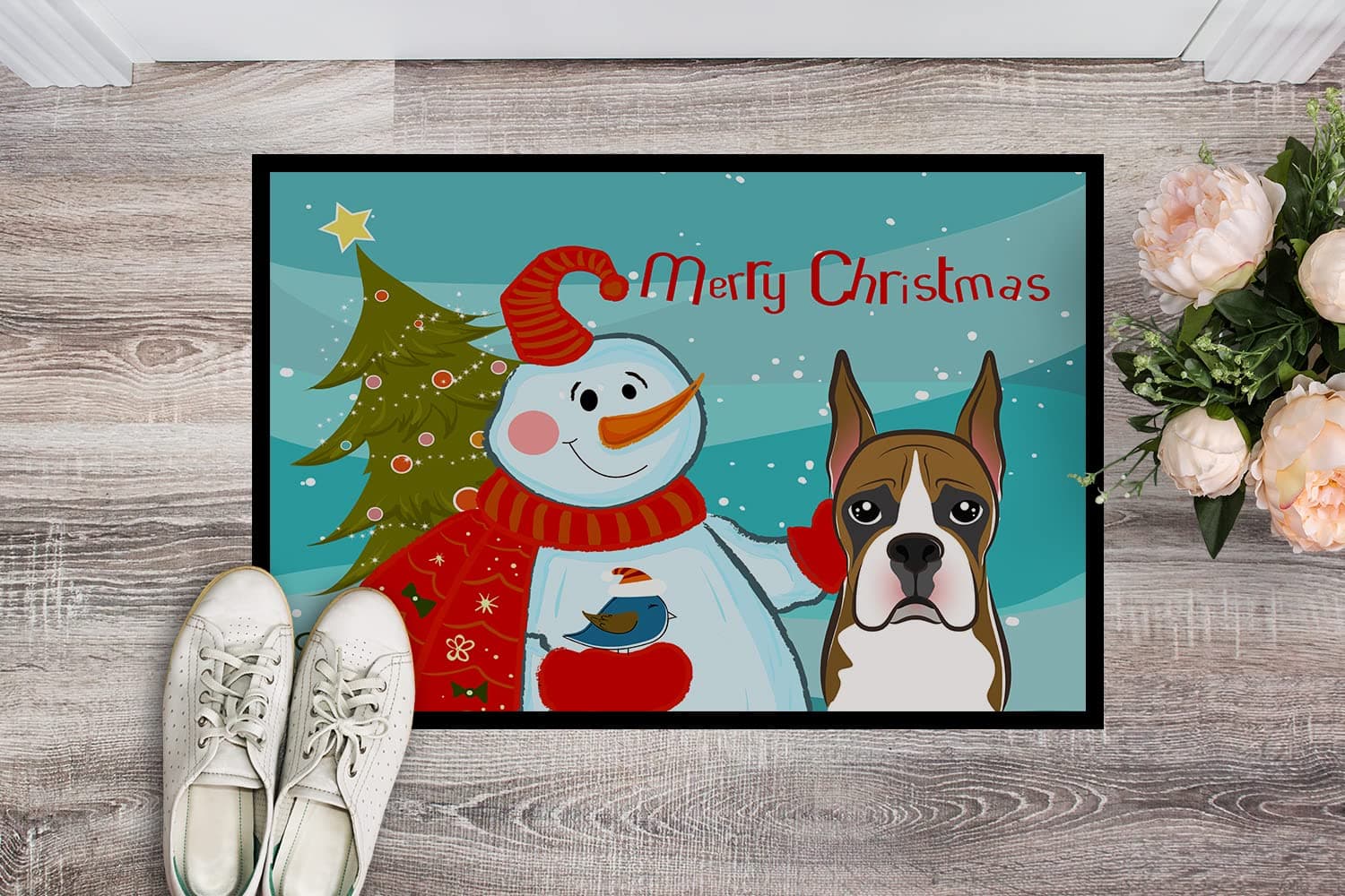 Caroline's Treasures BB1843JMAT Snowman with Boxer Doormat 24x36 Front Door Mat - Thumbnail 2