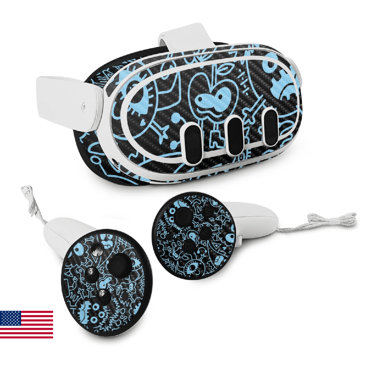 Carbon Fiber VR Skin Compatible with Meta Quest 3 - Dark Monster Doodles - Premi - Image 1