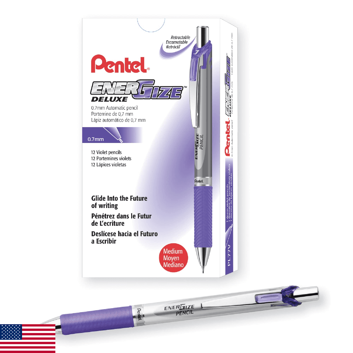 Pentel Energize Mechanical Pencil (0.7mm) Violet Accents, Box of 12 (PL77V) - Image 1