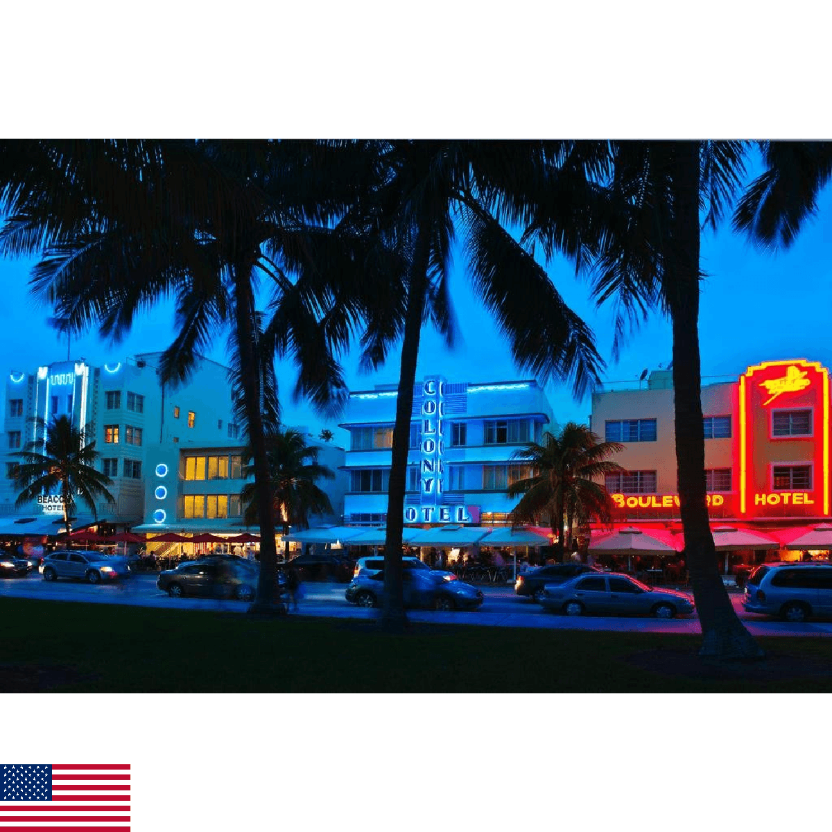 Ocean Drive at Night South Beach Miami Florida Photo Photograph Sunset Palm Land - Image 1