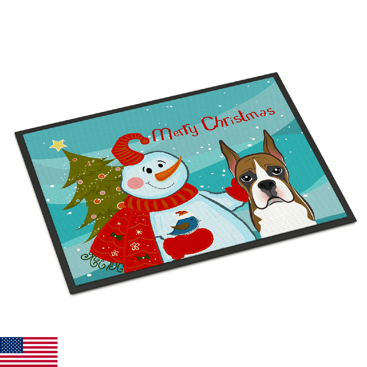 Caroline's Treasures BB1843JMAT Snowman with Boxer Doormat 24x36 Front Door Mat - Image 1