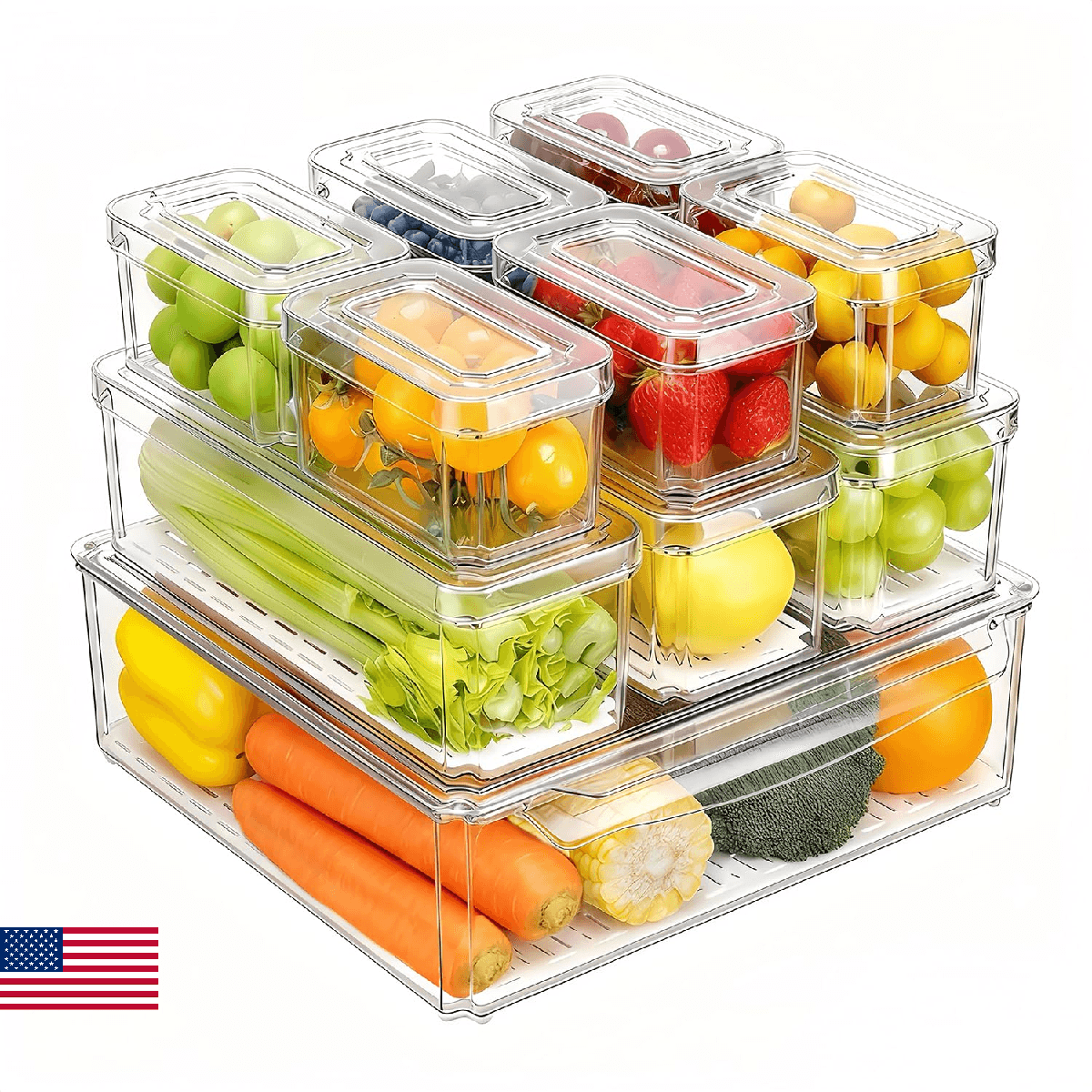 Pure Future 10-Pack Clear Fridge Organizer Containers with Lids, Stackable BPA-F - Image 1