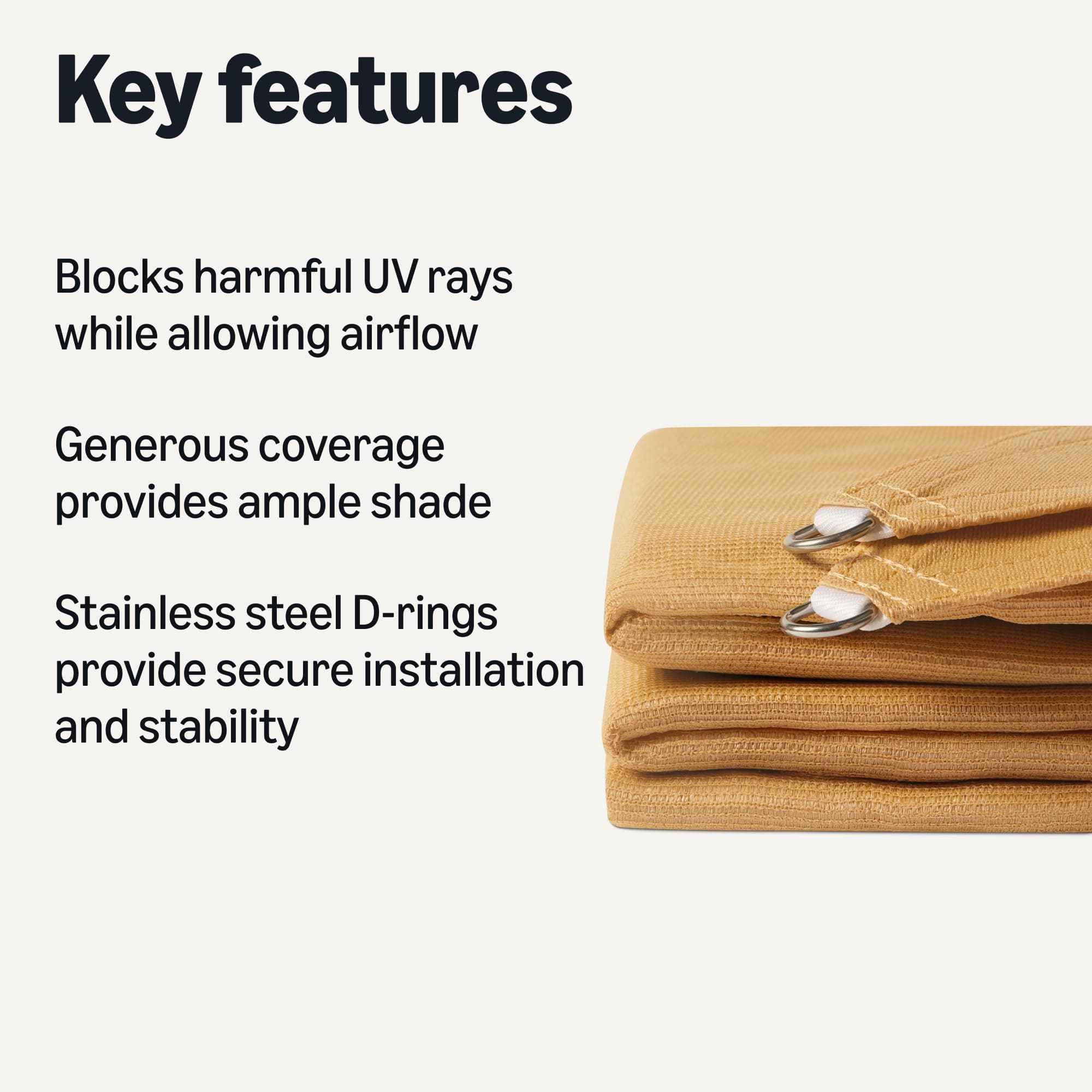 Amazon Basics Outdoor Patio Sun Shade Sail with UV Block, 10' x 13', Sand - Thumbnail 2