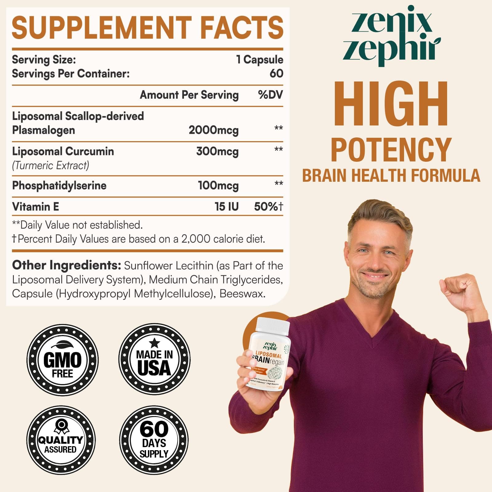 Liposomal Brain Supplements for Memory and Focus - Plasmalogen with Curcumin & V - Thumbnail 6