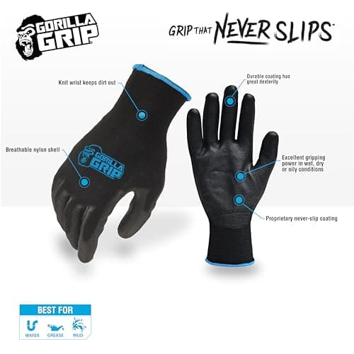 Gorilla Grip Work Gloves, Never Slip Maximum Grip All-Purpose, Gloves for Men, S - Thumbnail 2