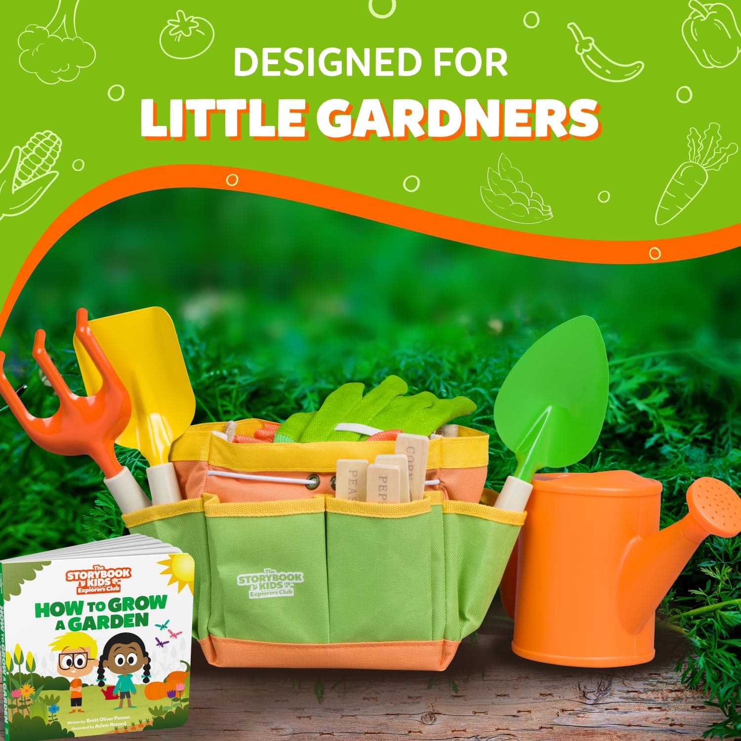 Matching Board Book - Green Kids Gardening Tools Set Includes Sturdy Tote Bag, W - Thumbnail 2