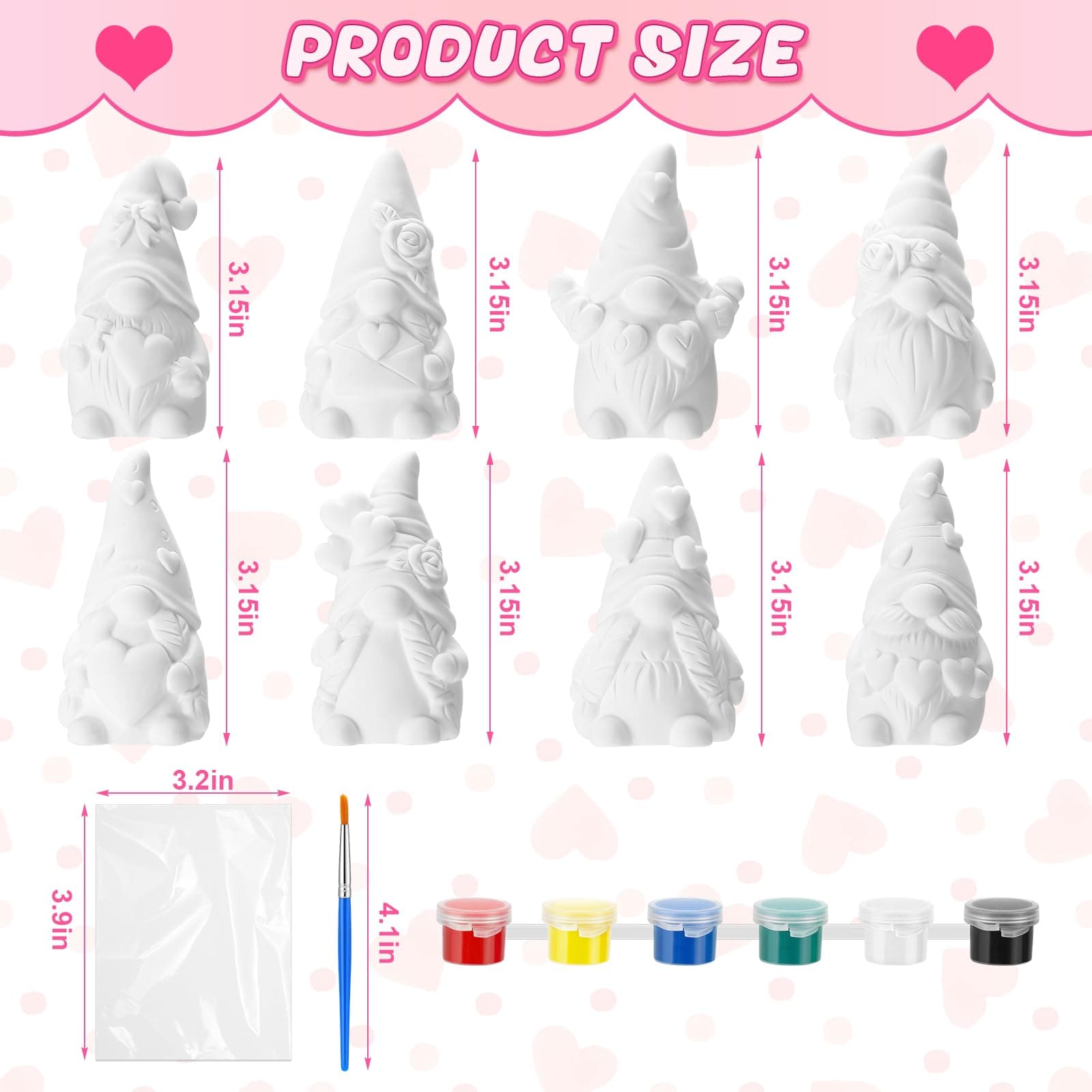 Foilswirl 8 Pcs Valentine Gnome Ceramics to Paint Galentine Pink Ready to Paint - Thumbnail 6