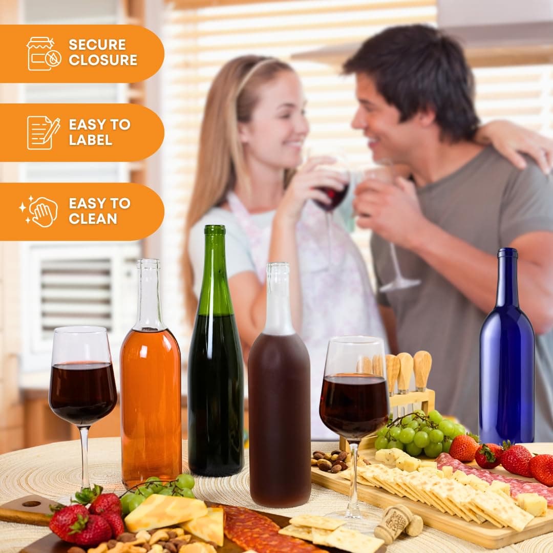 FastRack 750 ml Clear Wine Bottles with 6 Cognac Corks w/Plastic Tops (Pack of 6 - Thumbnail 5