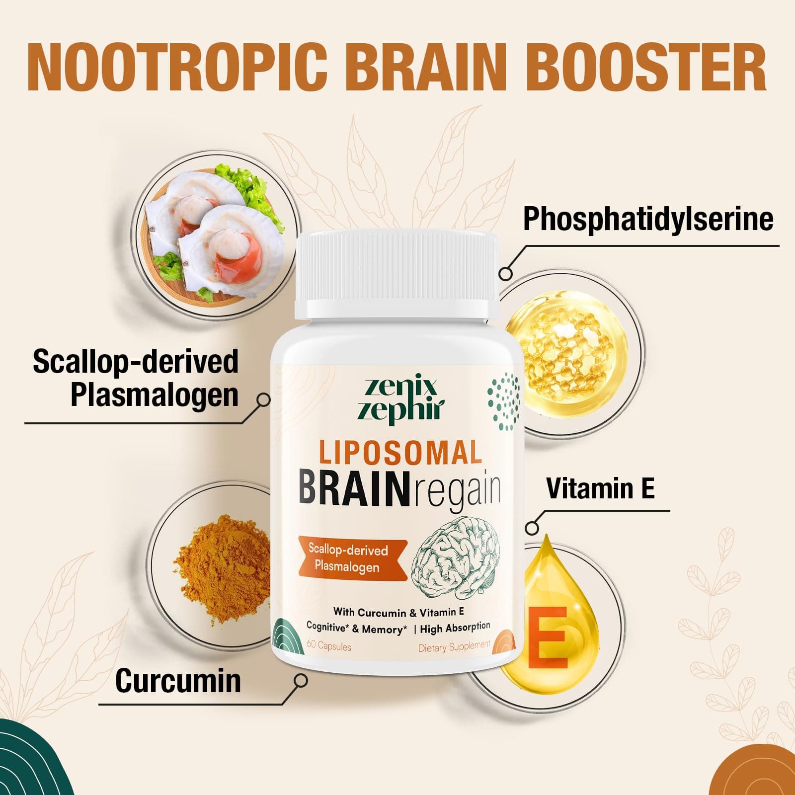 Liposomal Brain Supplements for Memory and Focus - Plasmalogen with Curcumin & V - Thumbnail 4