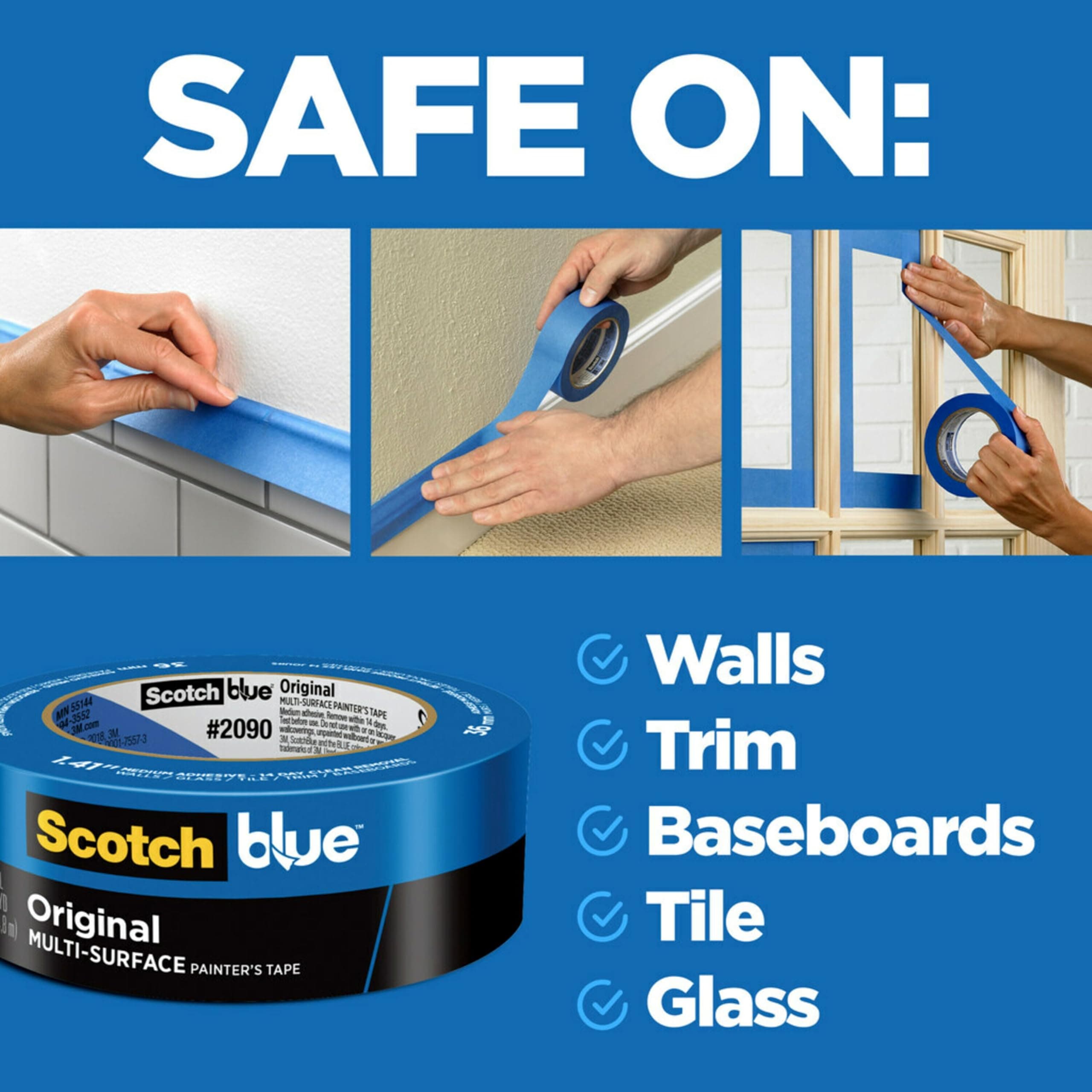 ScotchBlue Original Multi-Surface Painter's Tape 1.88in x 60yd 4 Rolls Blue Pain - Thumbnail 2