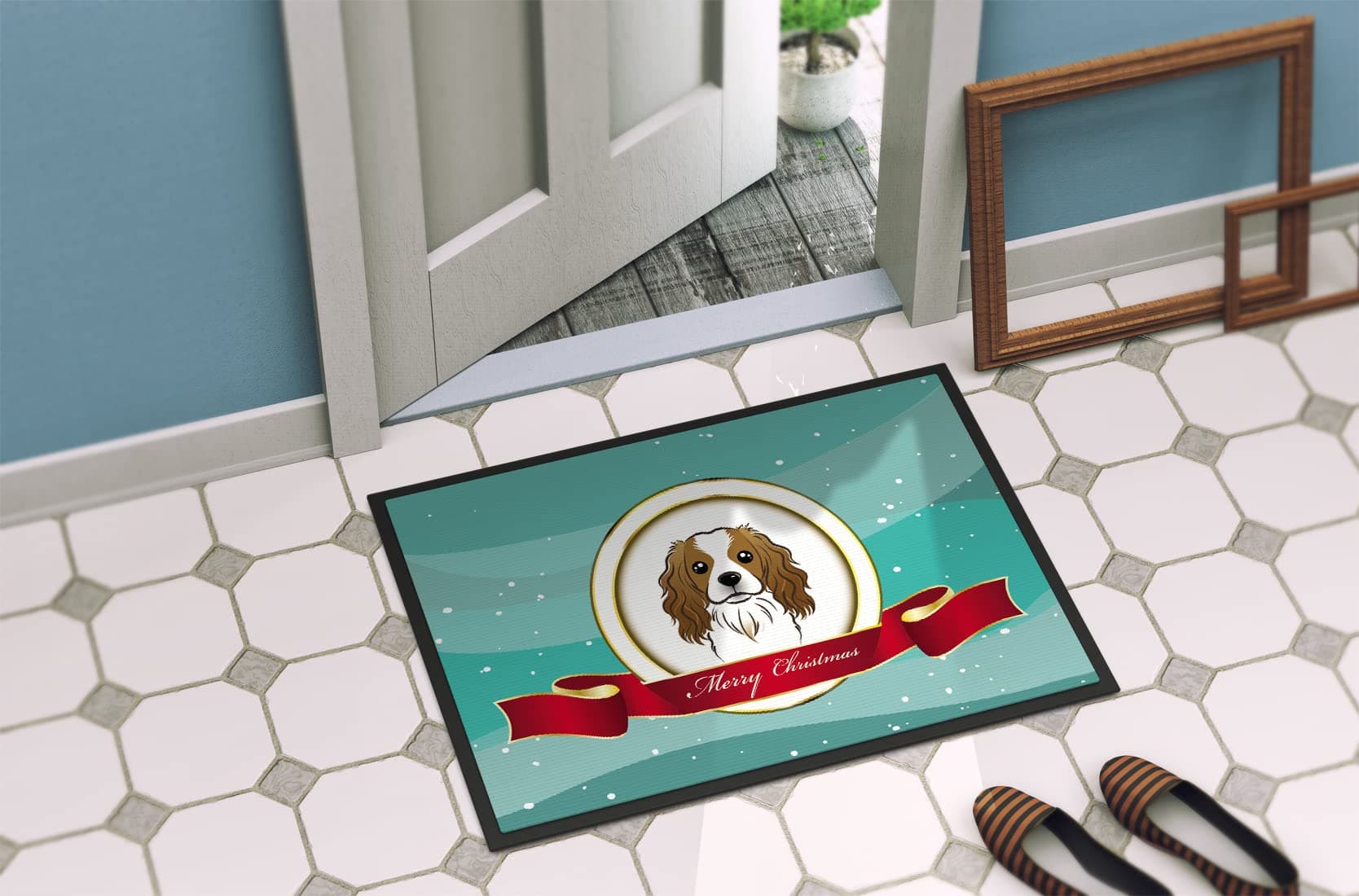 Caroline's Treasures BB1534MAT Cavalier Spaniel Merry Christmas Doormat 18x27 Fr - Thumbnail 4