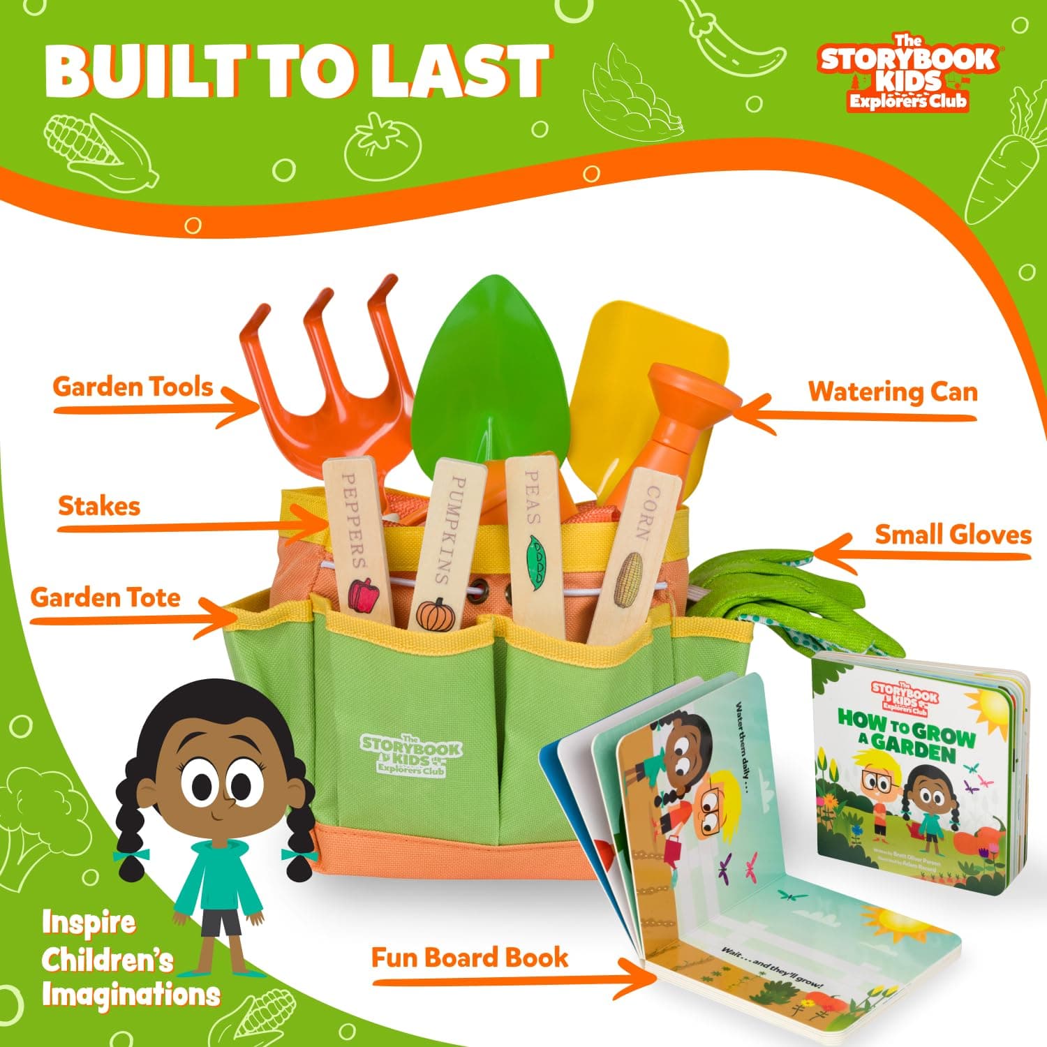 Matching Board Book - Green Kids Gardening Tools Set Includes Sturdy Tote Bag, W - Thumbnail 3