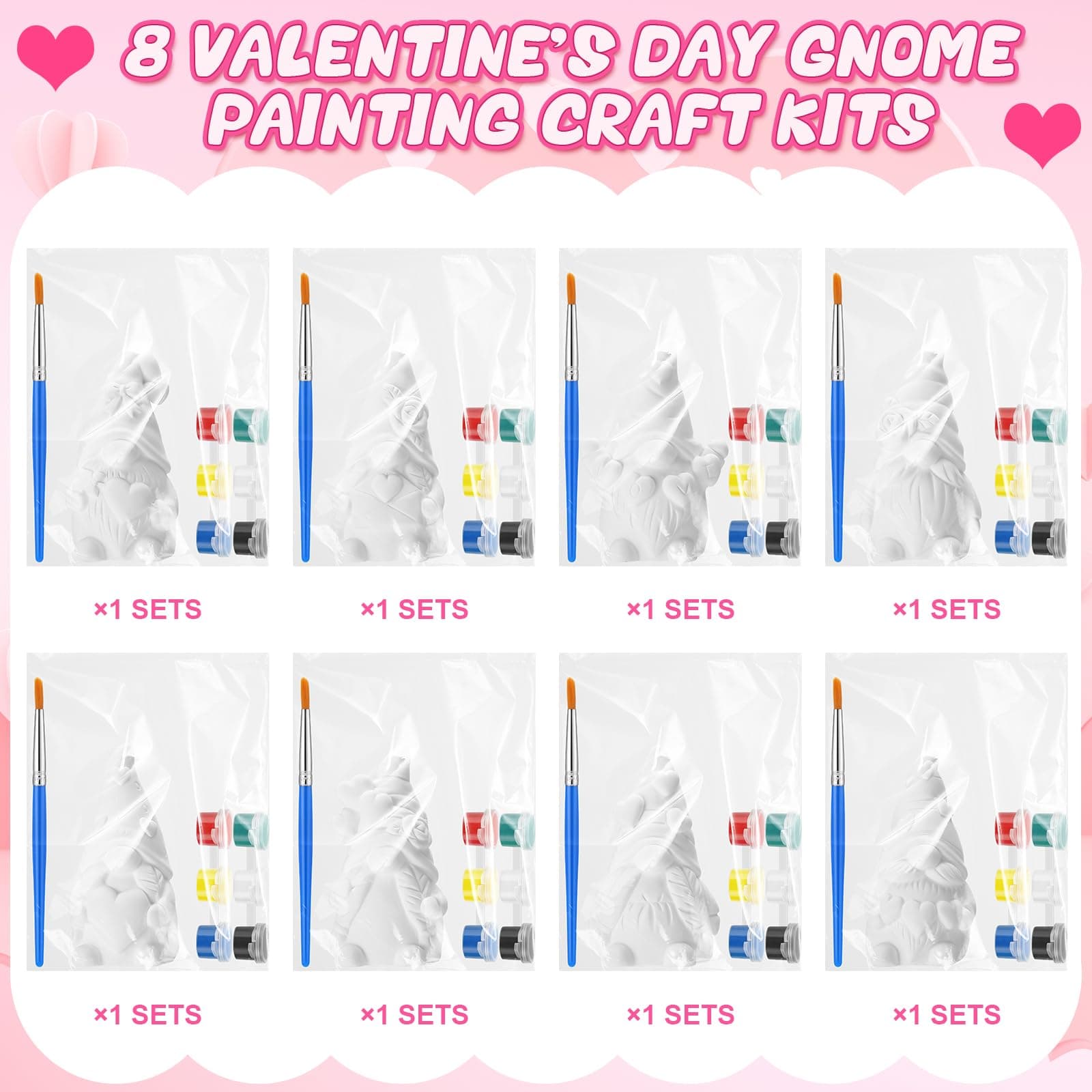 Foilswirl 8 Pcs Valentine Gnome Ceramics to Paint Galentine Pink Ready to Paint - Thumbnail 2