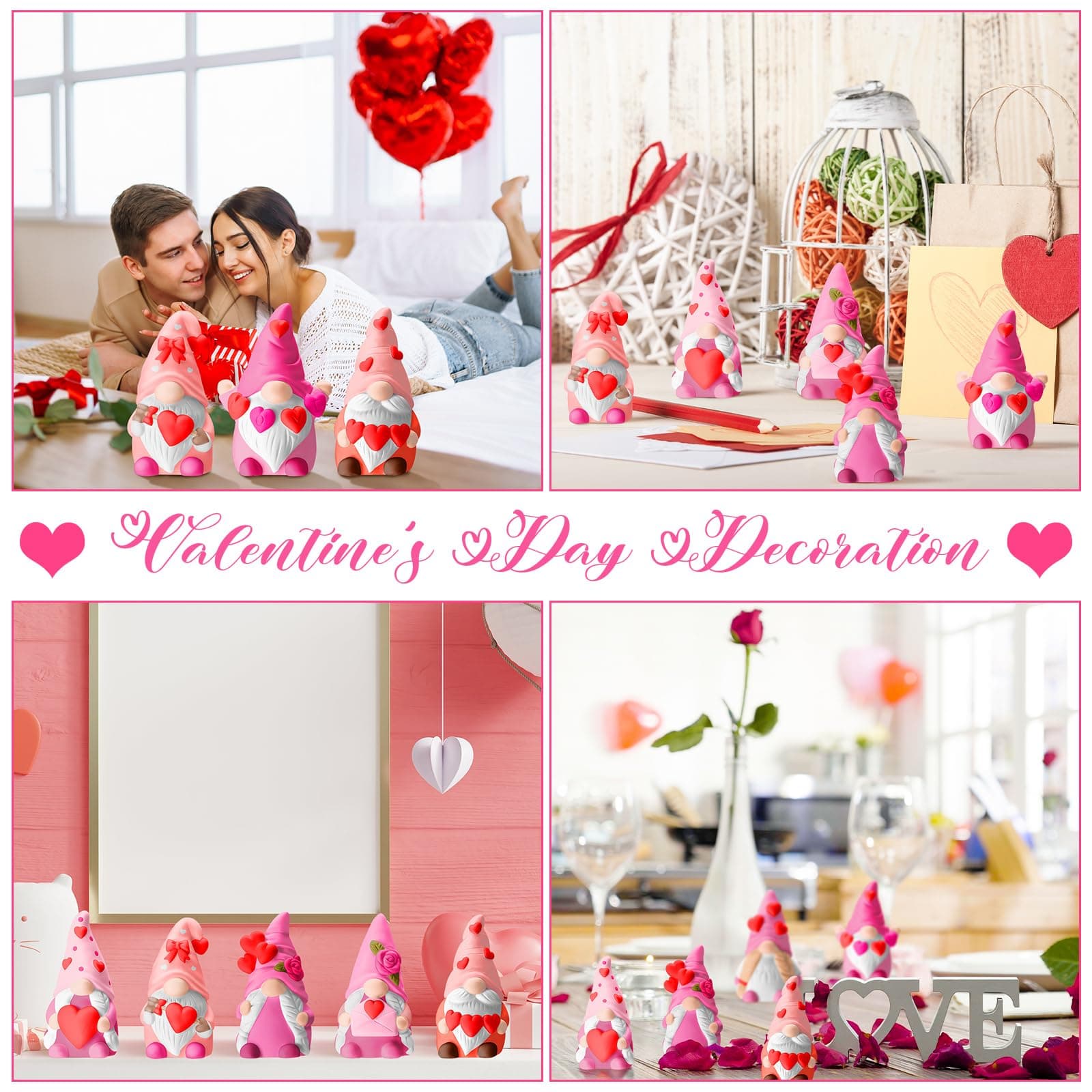 Foilswirl 8 Pcs Valentine Gnome Ceramics to Paint Galentine Pink Ready to Paint - Thumbnail 5