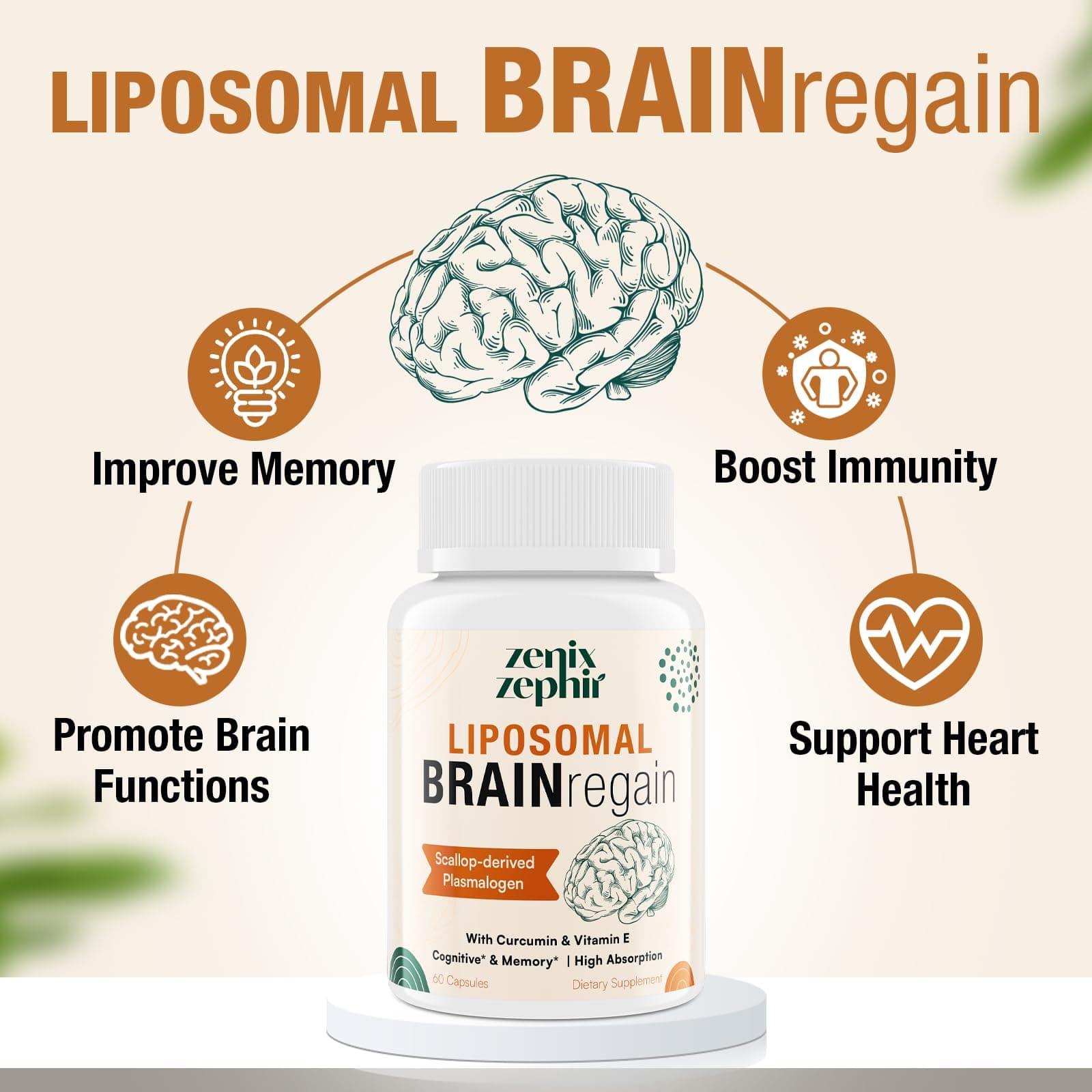 Liposomal Brain Supplements for Memory and Focus - Plasmalogen with Curcumin & V - Thumbnail 3