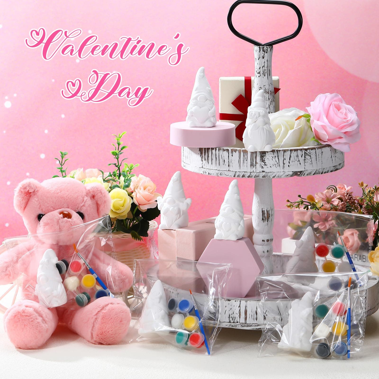 Foilswirl 8 Pcs Valentine Gnome Ceramics to Paint Galentine Pink Ready to Paint - Thumbnail 4