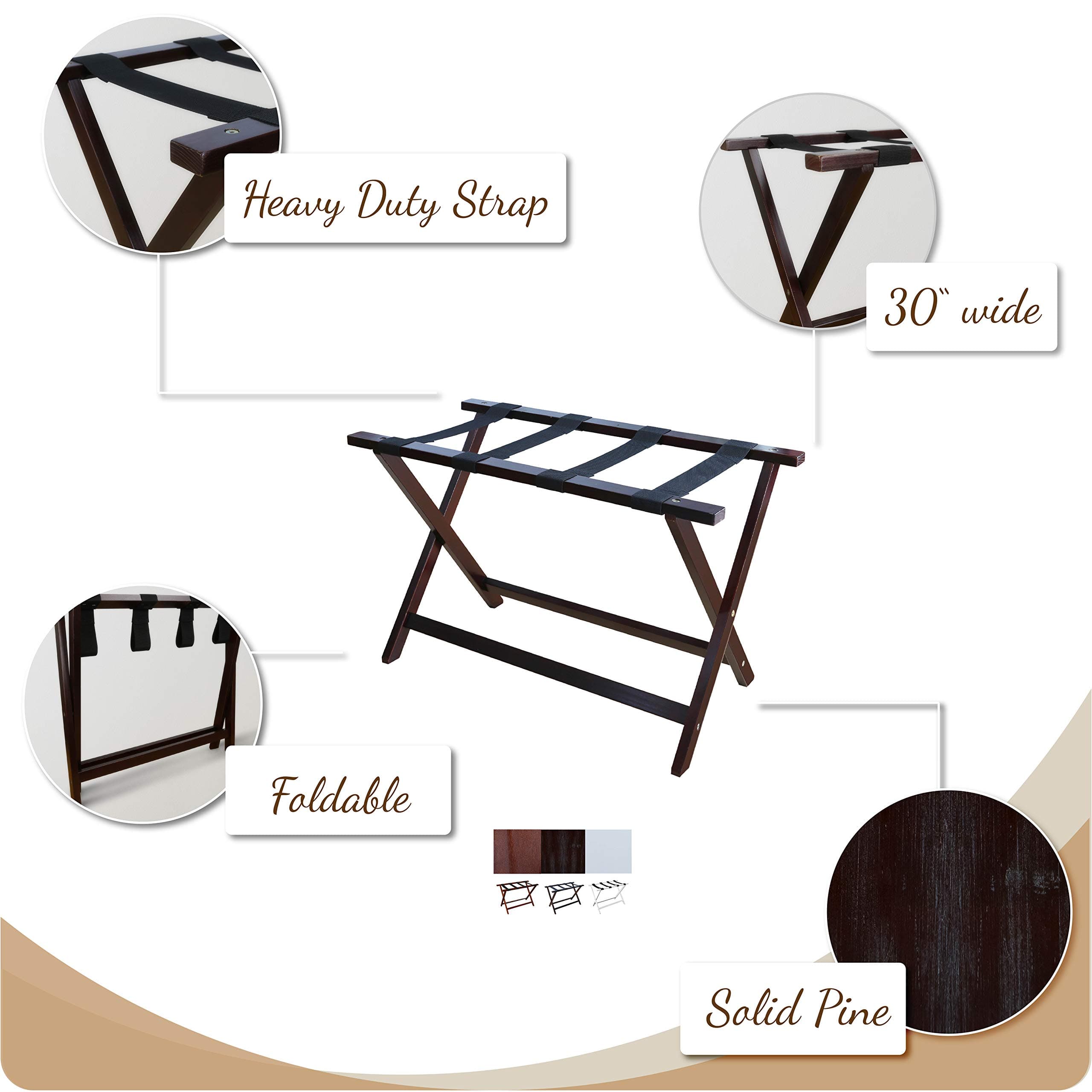 Heavy Duty 30" Extra Wide Luggage Rack-Espresso - Thumbnail 3
