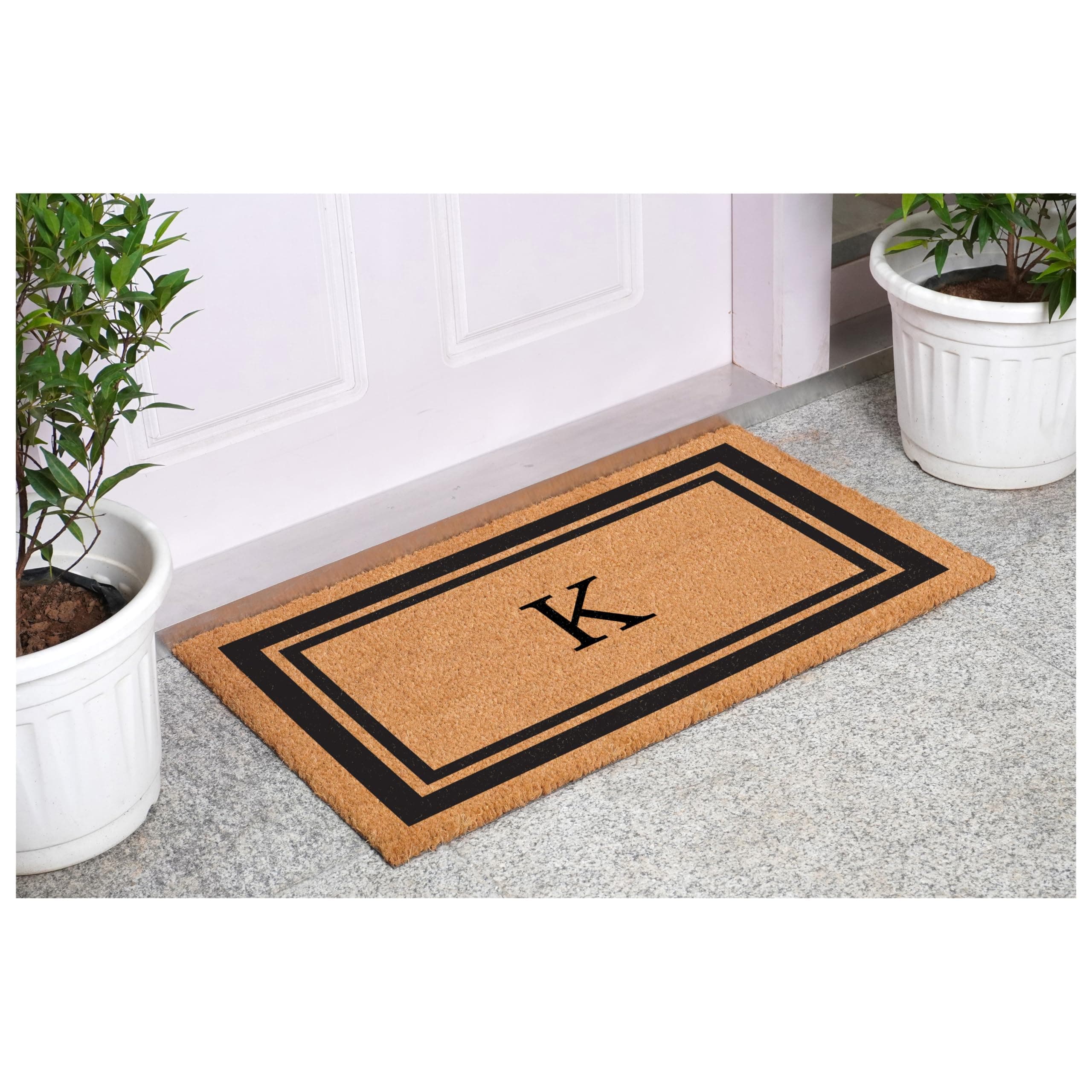 Calloway Mills 152962436K Black Border 24" x 36" Monogram Doormat, (Letter K) - Thumbnail 2