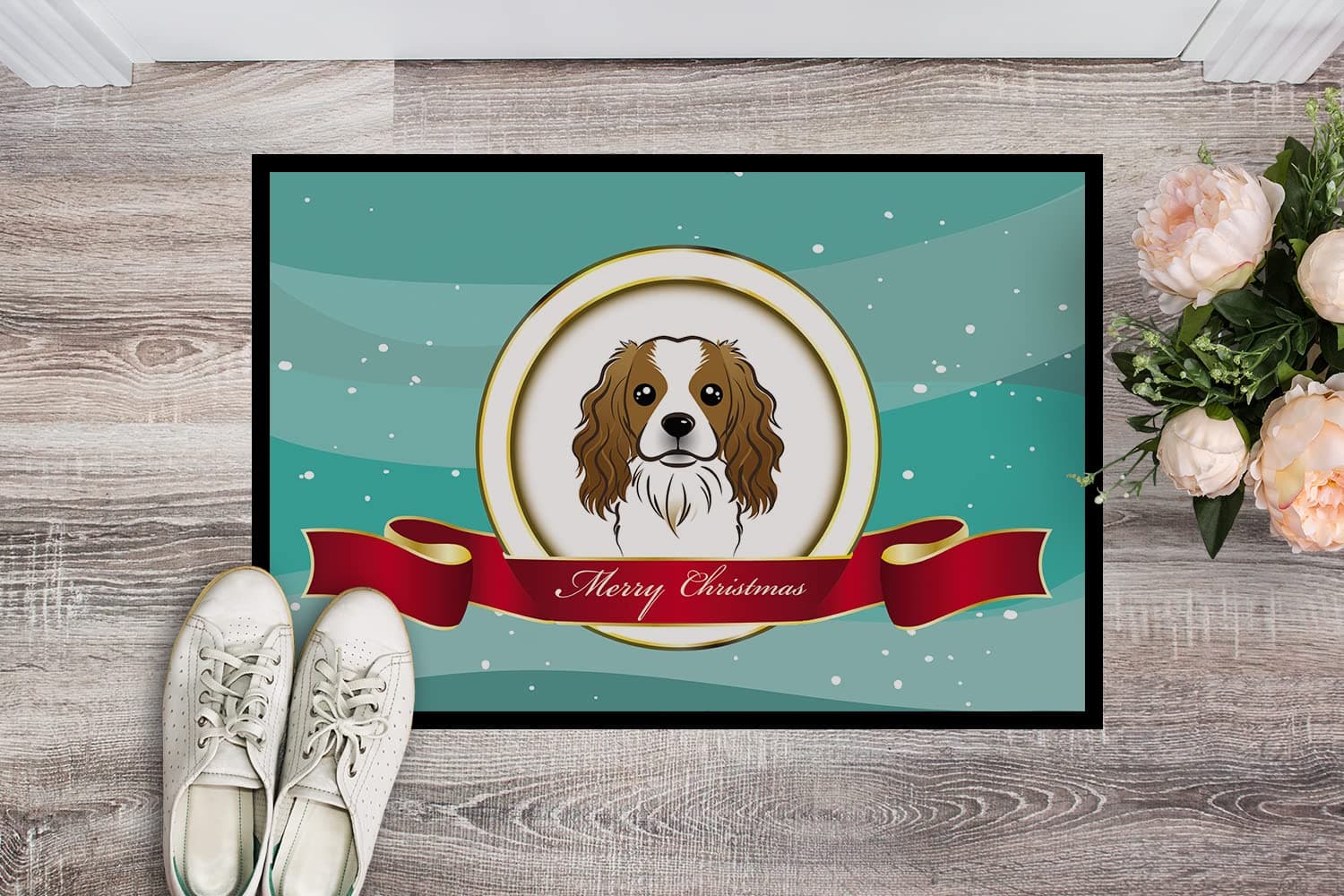Caroline's Treasures BB1534MAT Cavalier Spaniel Merry Christmas Doormat 18x27 Fr - Thumbnail 2