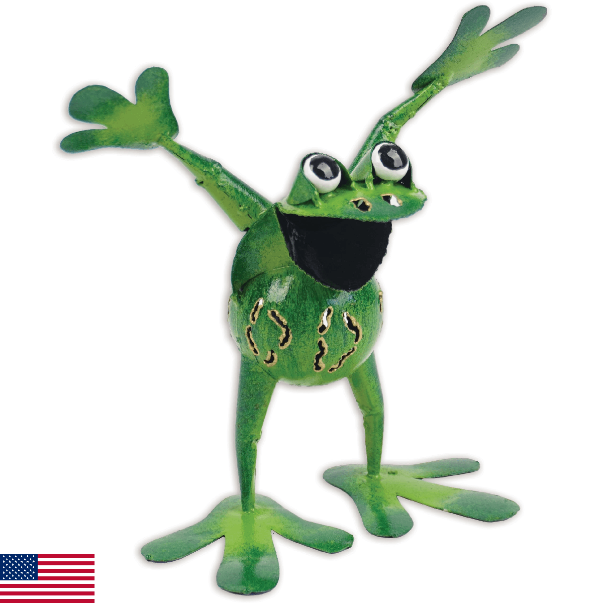 Sunset Vista Designs Outdoor Yard Decor - Green Metal Frog Garden Sculpture, 8" - Image 1