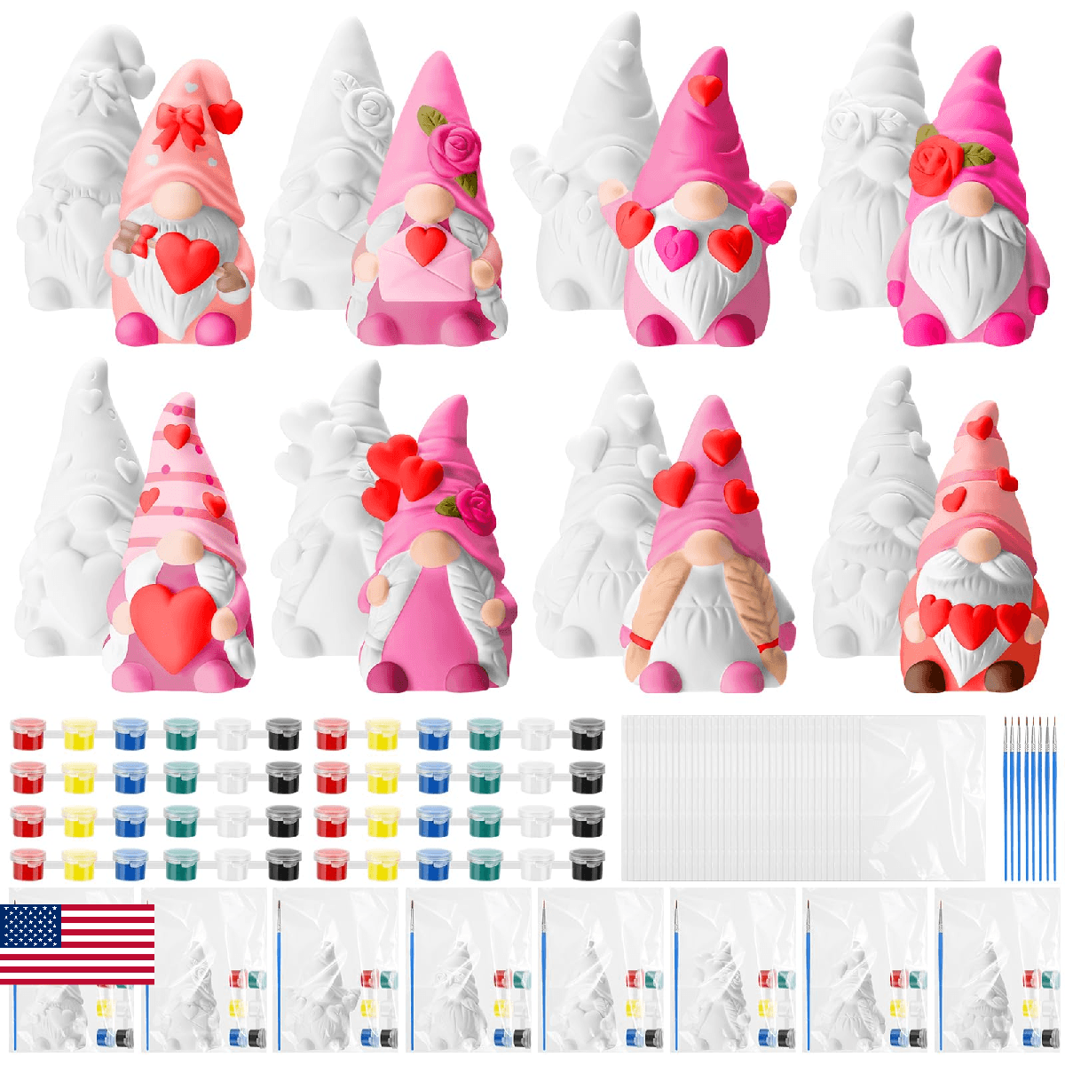 Foilswirl 8 Pcs Valentine Gnome Ceramics to Paint Galentine Pink Ready to Paint - Image 1