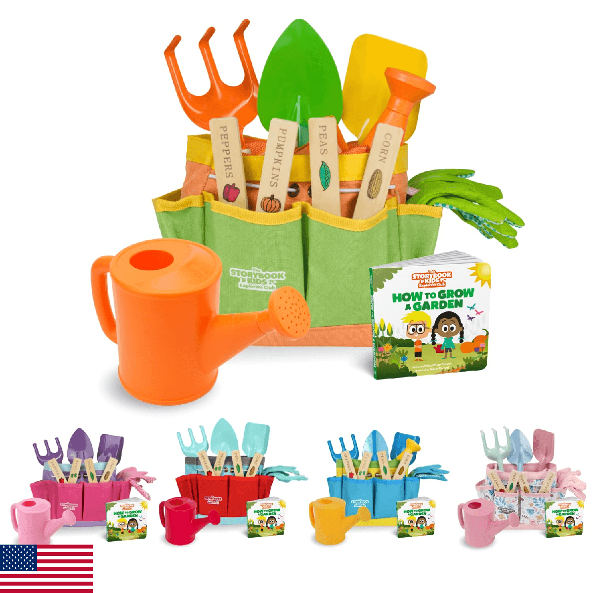 Matching Board Book - Green Kids Gardening Tools Set Includes Sturdy Tote Bag, W - Image 1