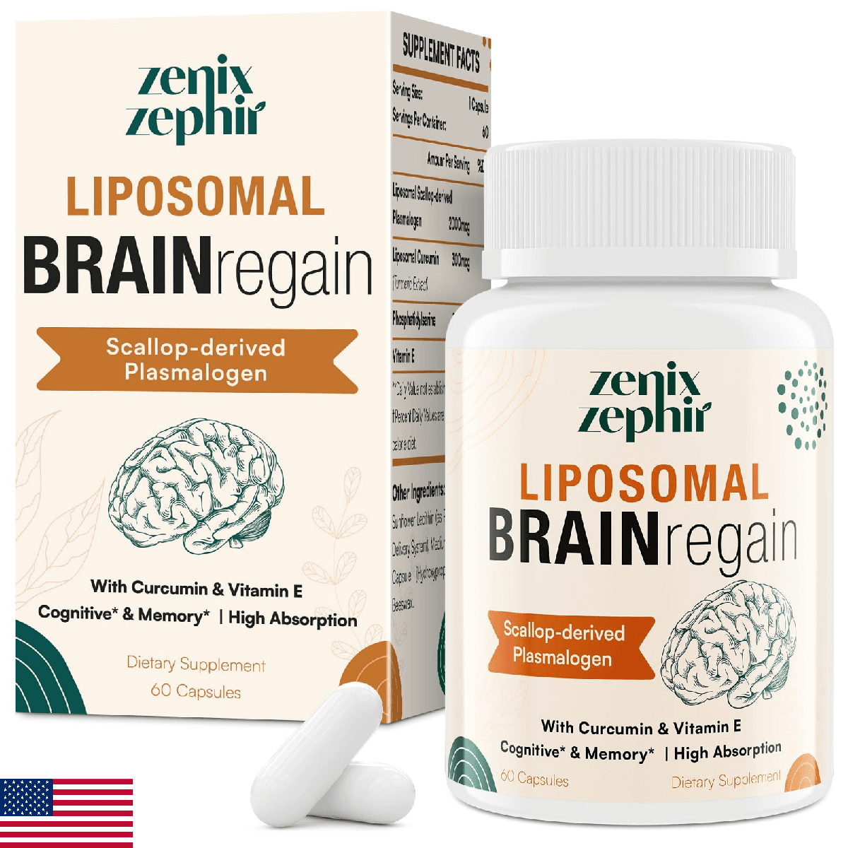 Liposomal Brain Supplements for Memory and Focus - Plasmalogen with Curcumin & V - Image 1