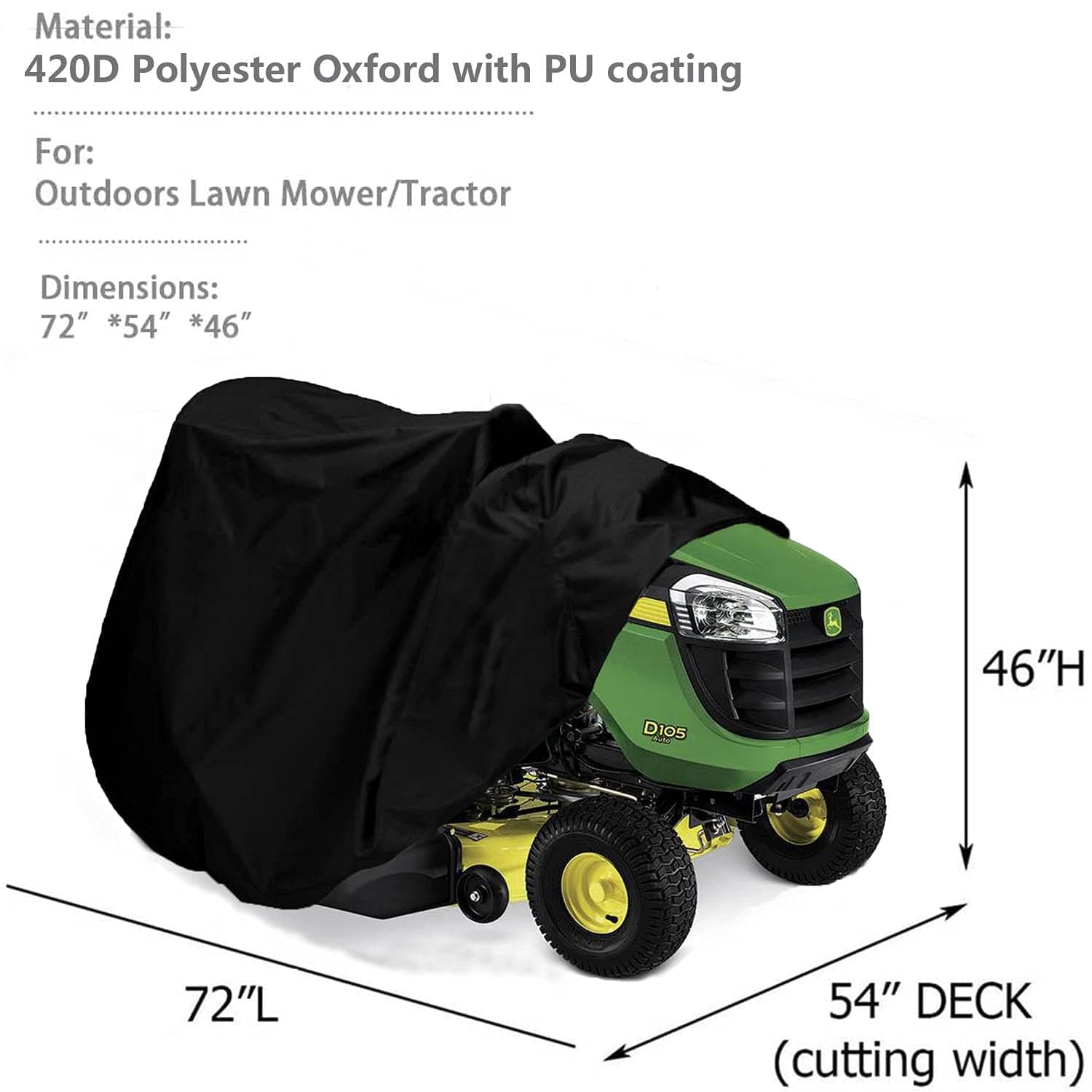 Riding Lawn Mower Cover Waterproof Tractor Cover Fits Decks up to 54 Heavy Duty - Thumbnail 2