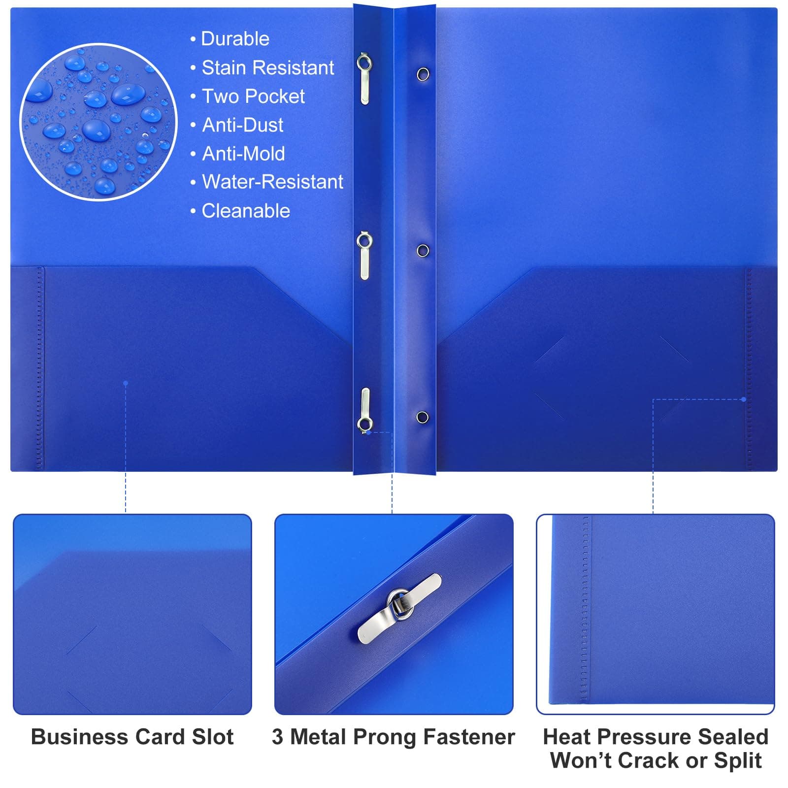 Cholemy 72 Packs Pocket Folders with Prongs Heavy Duty Plastic Folder with Busin - Thumbnail 3