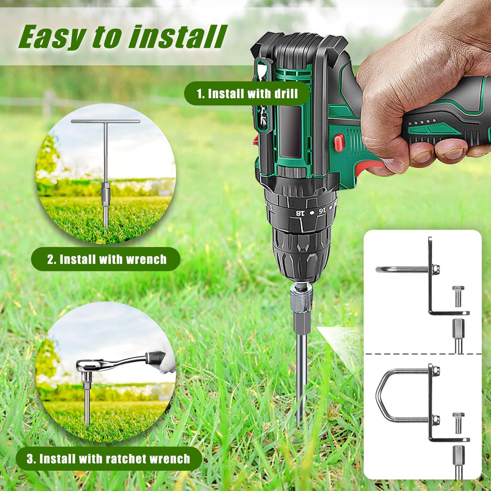 Insaga 24'' Ground Anchors Heavy Duty, 3" Wider Spiral Trampoline Anchors, Multi - Thumbnail 7