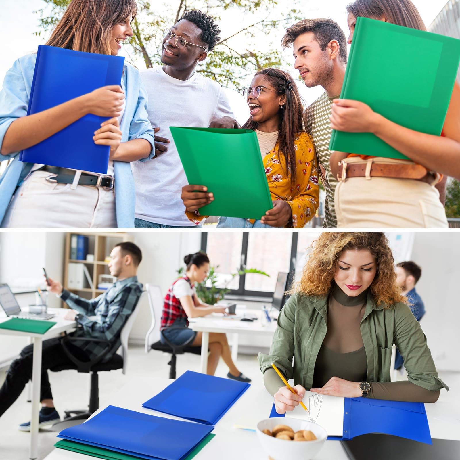 Cholemy 72 Packs Pocket Folders with Prongs Heavy Duty Plastic Folder with Busin - Thumbnail 5