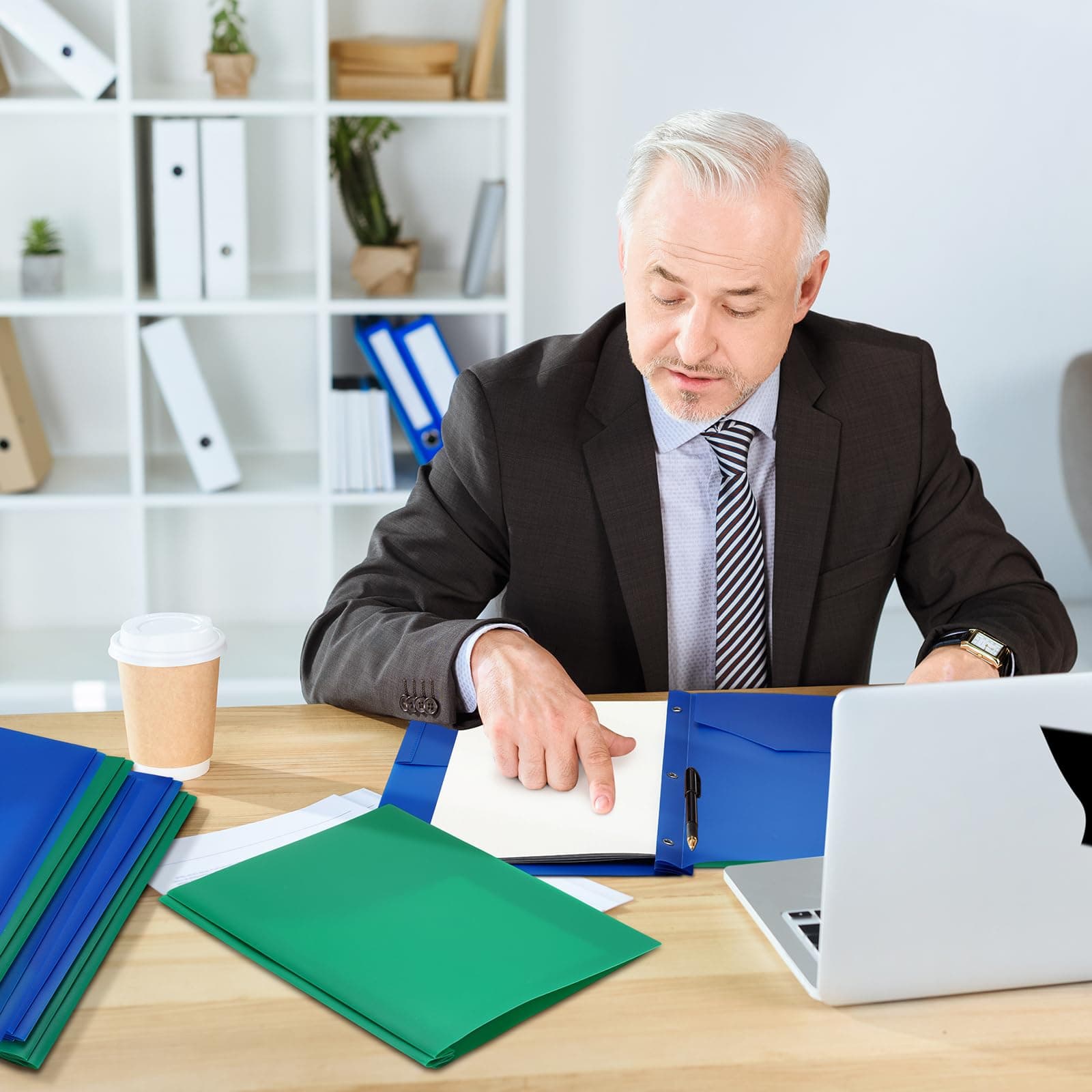 Cholemy 72 Packs Pocket Folders with Prongs Heavy Duty Plastic Folder with Busin - Thumbnail 6