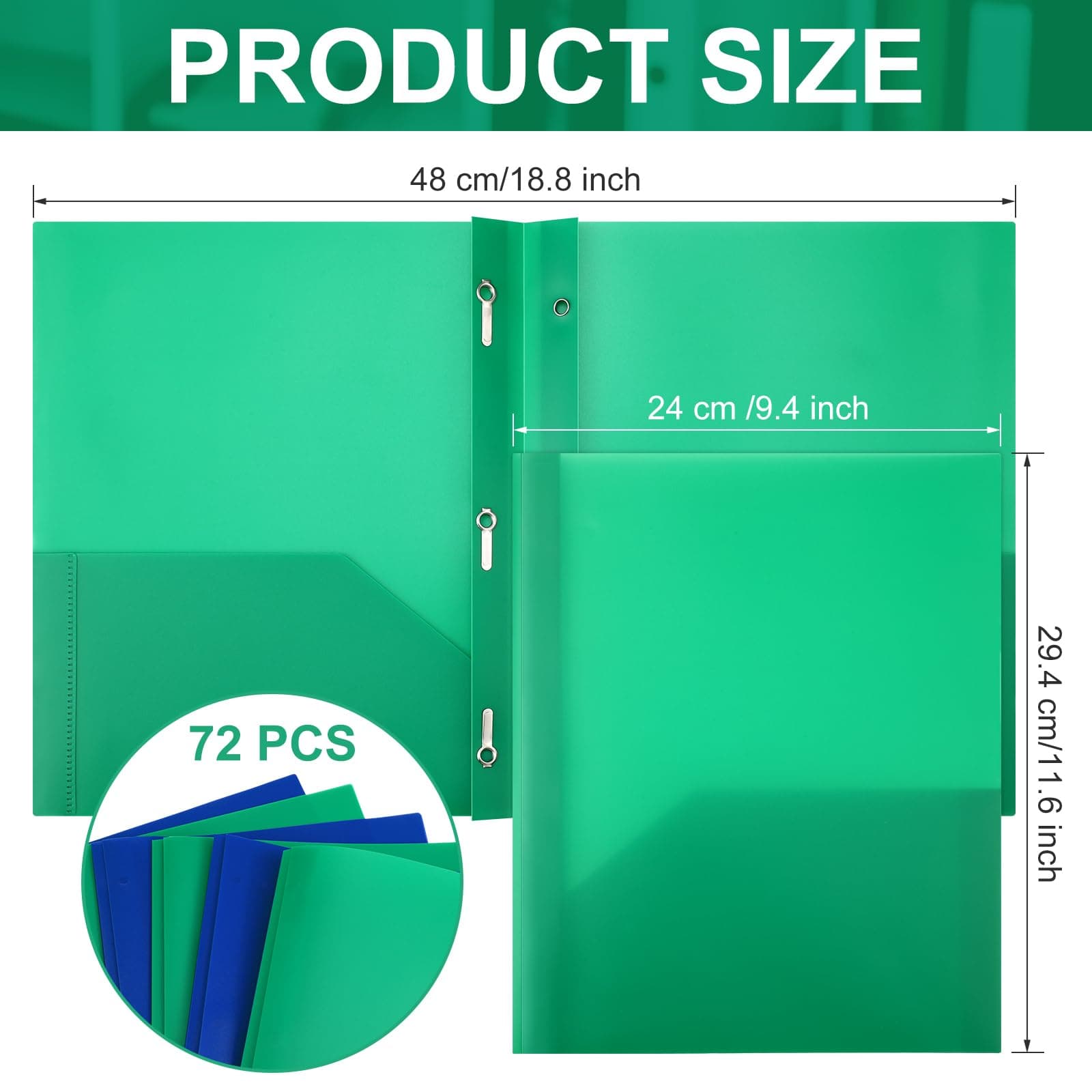 Cholemy 72 Packs Pocket Folders with Prongs Heavy Duty Plastic Folder with Busin - Thumbnail 2