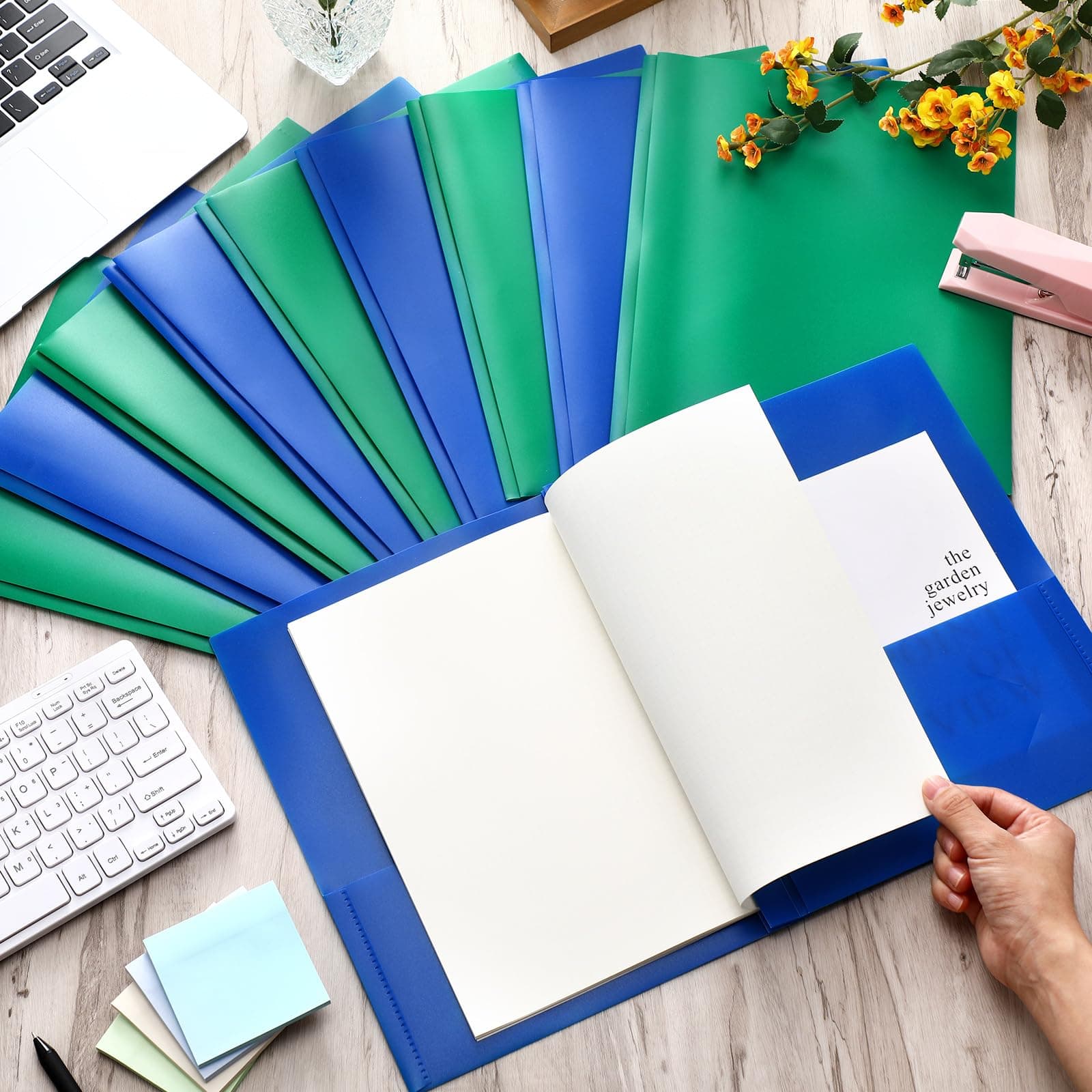 Cholemy 72 Packs Pocket Folders with Prongs Heavy Duty Plastic Folder with Busin - Thumbnail 4