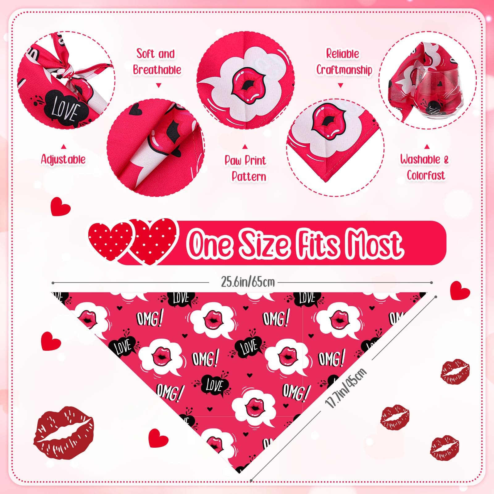 Chunful 50 Pcs Valentine's Day Dog Bandana Bulk with Sayings Pet Triangle Scarf - Thumbnail 3