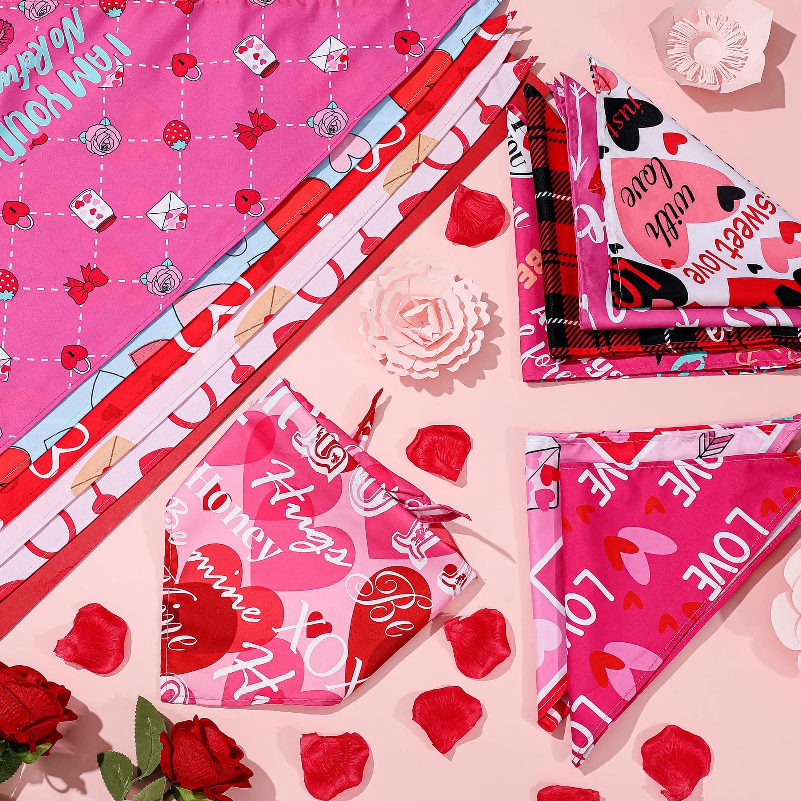 Chunful 50 Pcs Valentine's Day Dog Bandana Bulk with Sayings Pet Triangle Scarf - Thumbnail 5