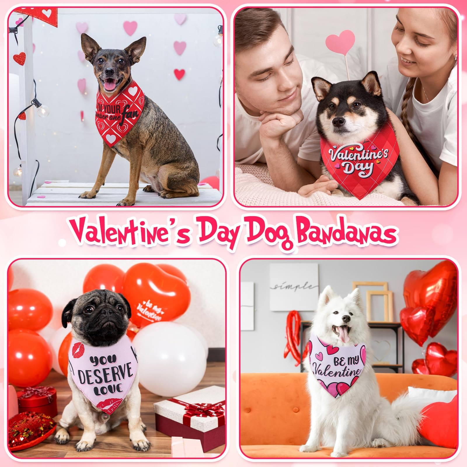 Chunful 50 Pcs Valentine's Day Dog Bandana Bulk with Sayings Pet Triangle Scarf - Thumbnail 2