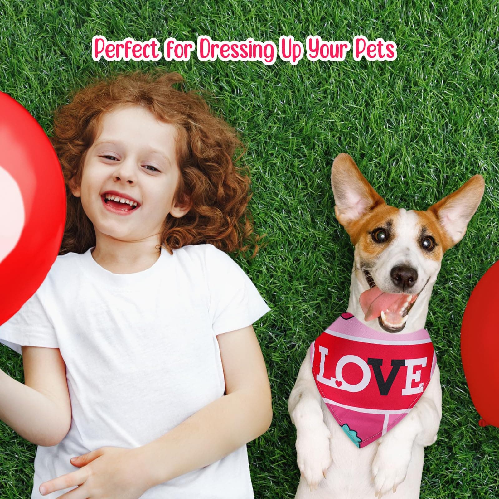 Chunful 50 Pcs Valentine's Day Dog Bandana Bulk with Sayings Pet Triangle Scarf - Thumbnail 7