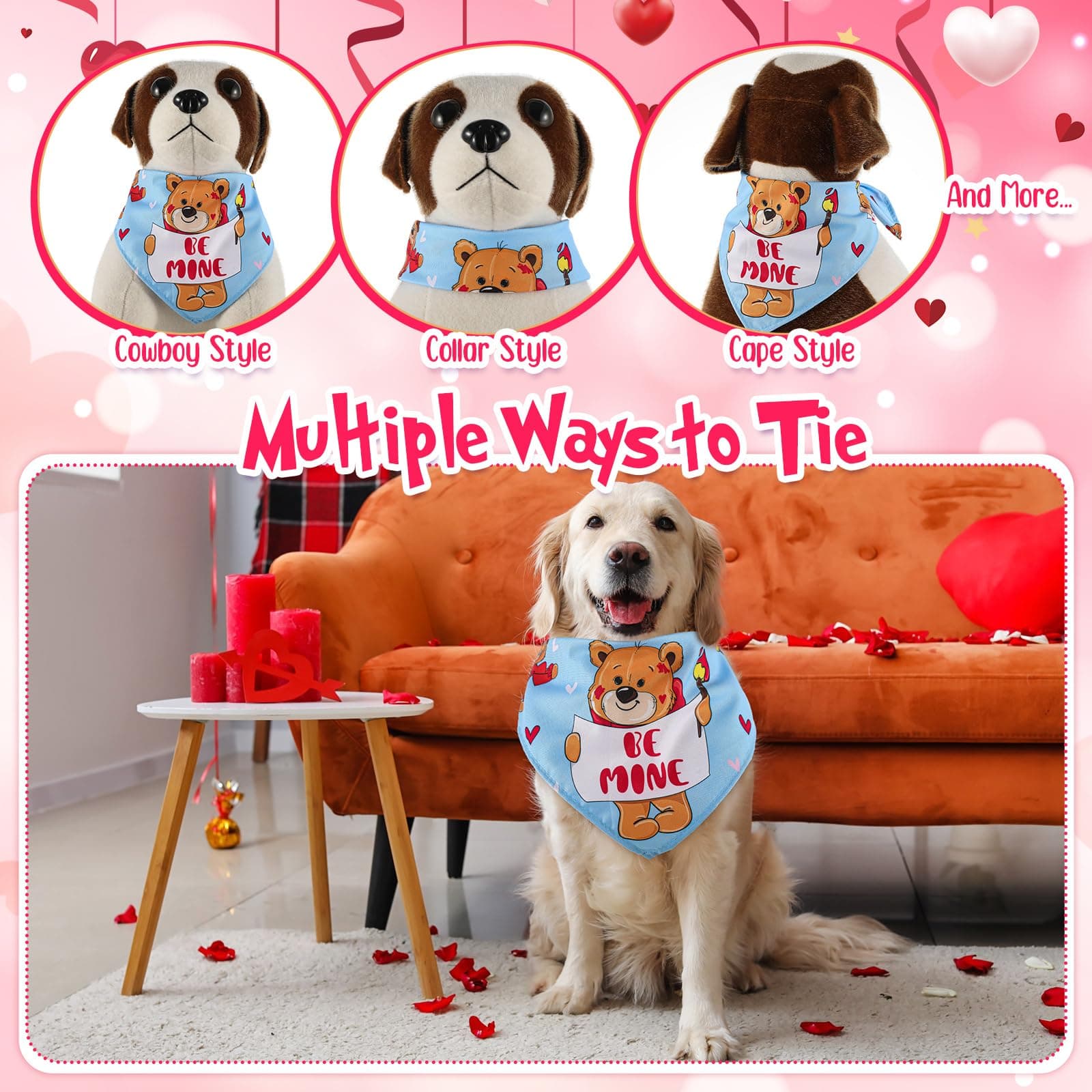 Chunful 50 Pcs Valentine's Day Dog Bandana Bulk with Sayings Pet Triangle Scarf - Thumbnail 6