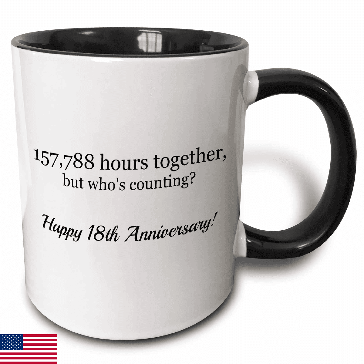3dRose Mug 224663 18th Anniversary Happy 157788 Hours Together 11oz Black - Image 1