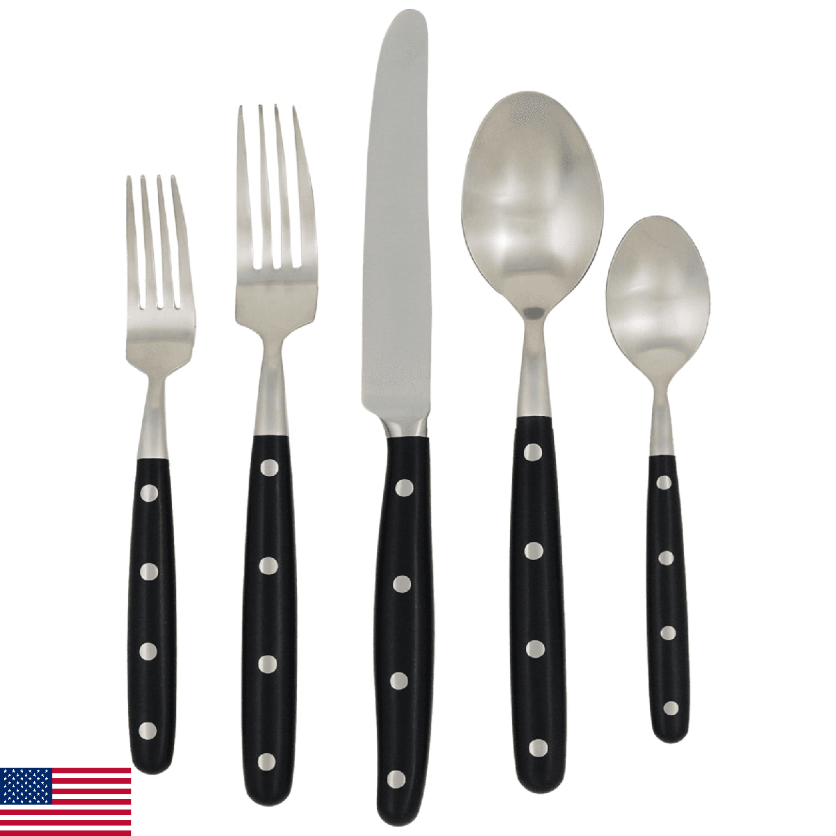 Ginkgo International Lyon 5-Piece Stainless Steel Flatware Place Setting, Ebony, - Image 1