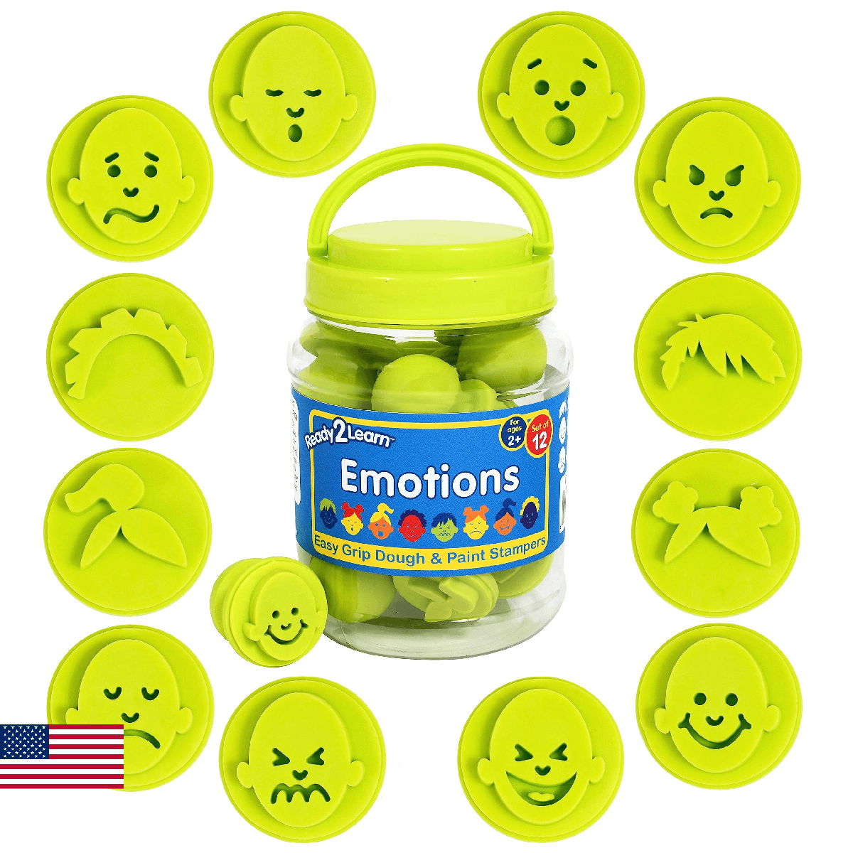 Ready 2 Learn Easy Grip Dough & Paint Stampers | Emotions | Set of 12 | Rubber S - Image 1