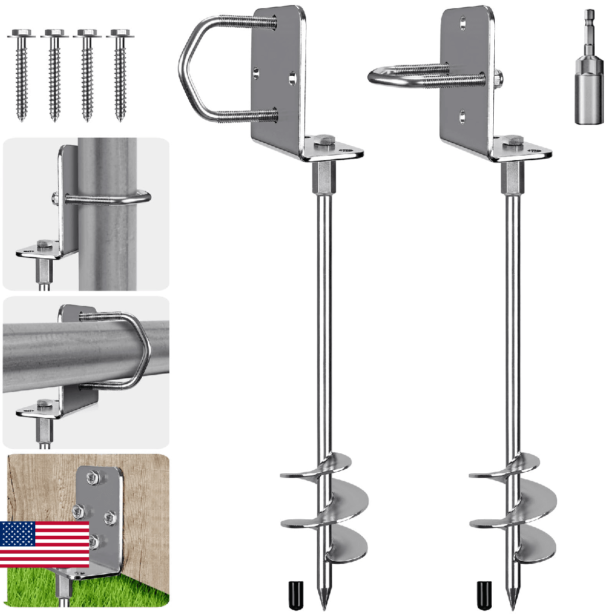 Insaga 24'' Ground Anchors Heavy Duty, 3" Wider Spiral Trampoline Anchors, Multi - Image 1