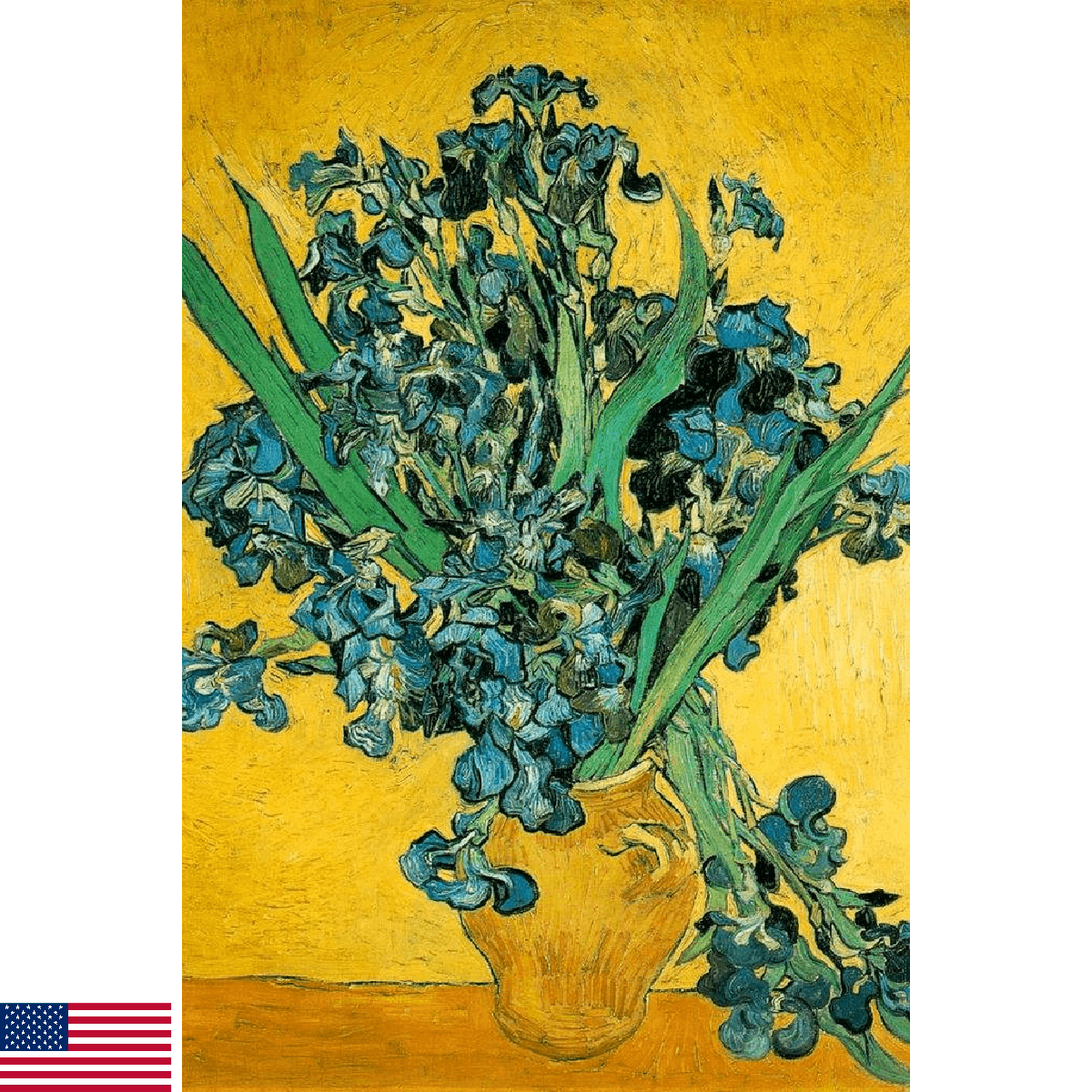 Vincent Van Gogh Vase With Irises Poster 1880s Flowers Against A Yellow Backgrou - Image 1