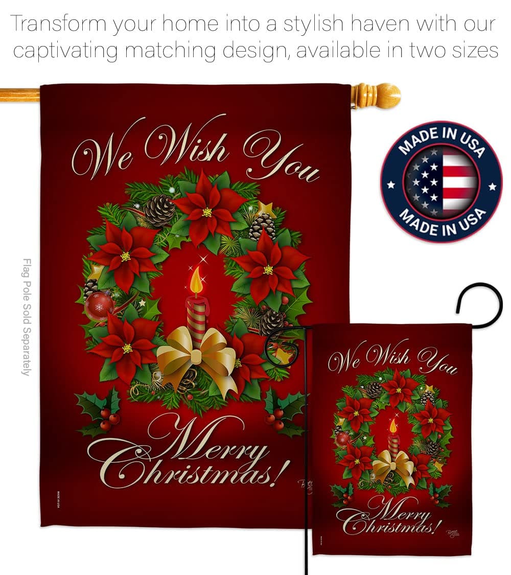 We Wish You Merry Christmas Flag Wearth Door Banner Lawn Garden Outdoor Wall Han - Thumbnail 4