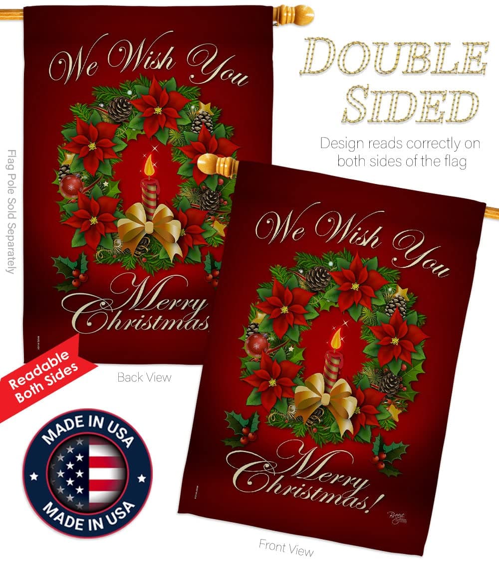 We Wish You Merry Christmas Flag Wearth Door Banner Lawn Garden Outdoor Wall Han - Thumbnail 3