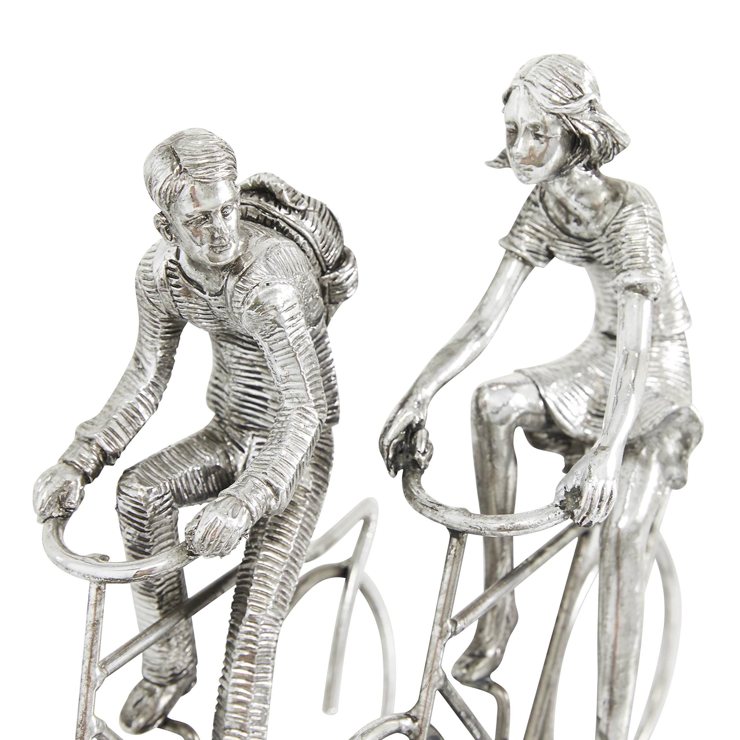 Deco 79 Polystone People Sculpture with Bike, 11" x 5" x 10", Silver - Thumbnail 5