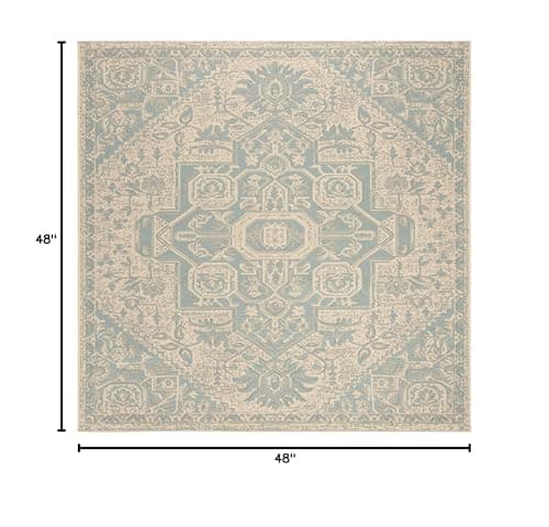 SAFAVIEH Washable Rug Outdoor Beach House Collection - 4' Square, Aqua & Cream, - Thumbnail 2