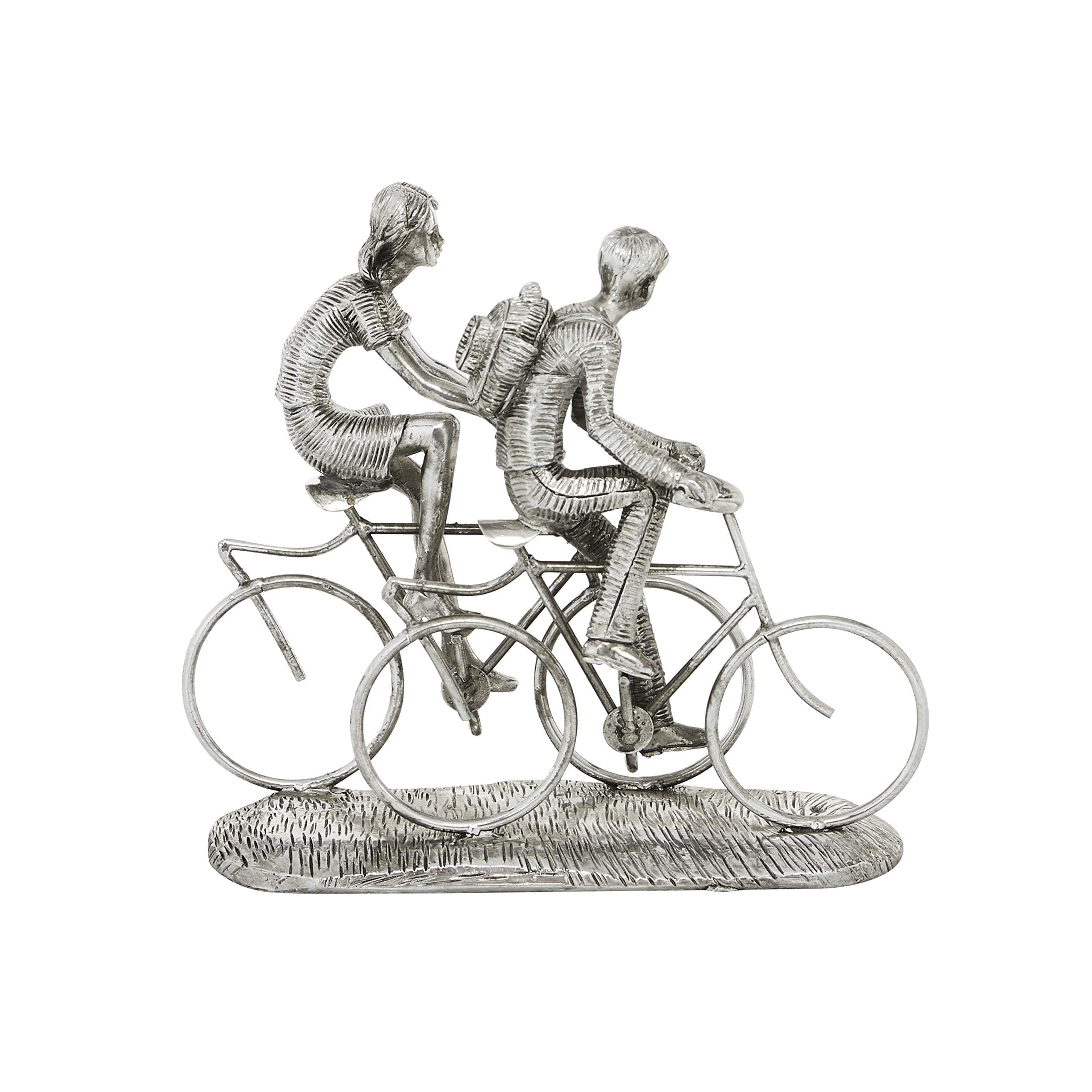 Deco 79 Polystone People Sculpture with Bike, 11" x 5" x 10", Silver - Thumbnail 7